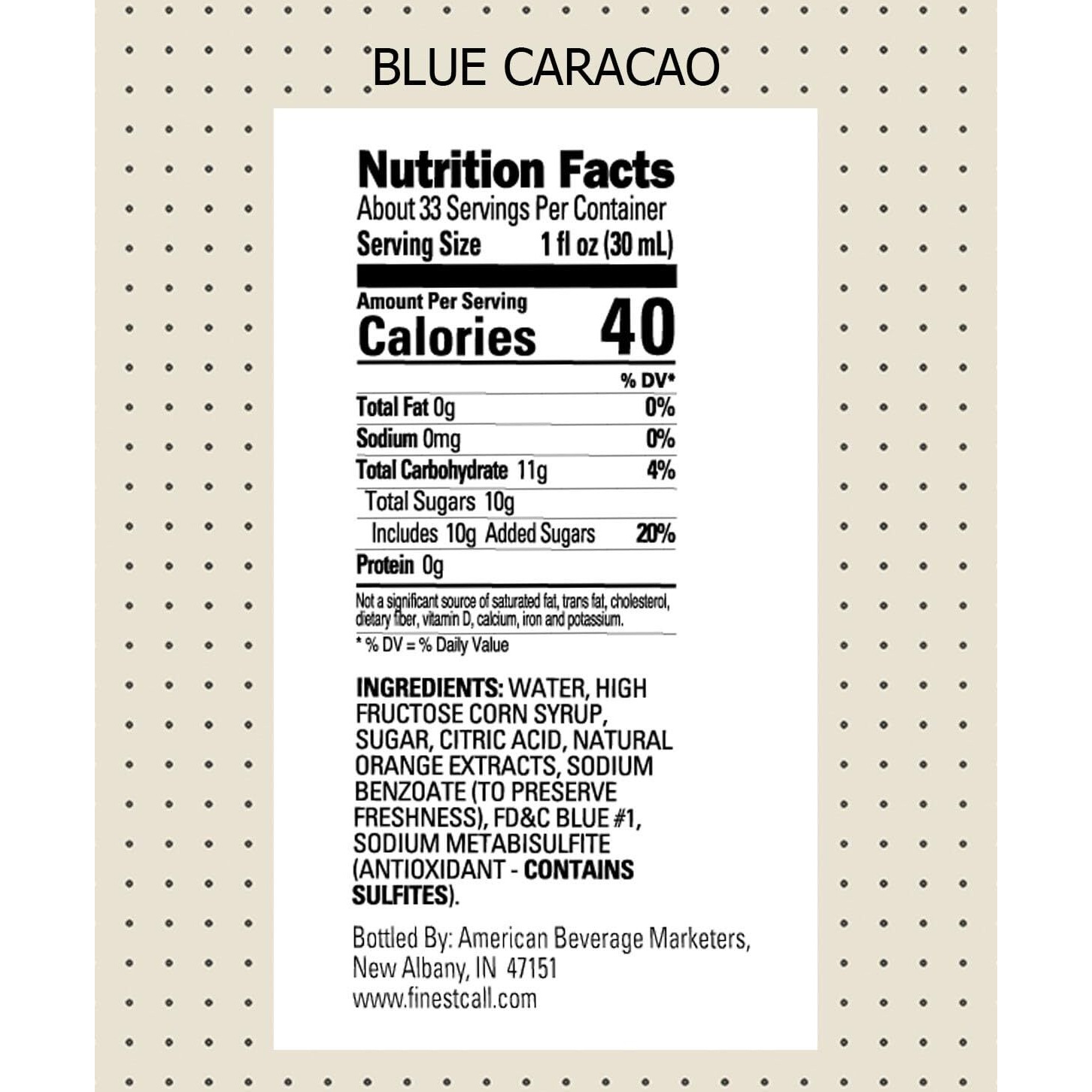 Finest Call Premium Blue Curacao Drink Mix, 1 Liter Bottle (33.8 Fl Oz), Pack Of 3