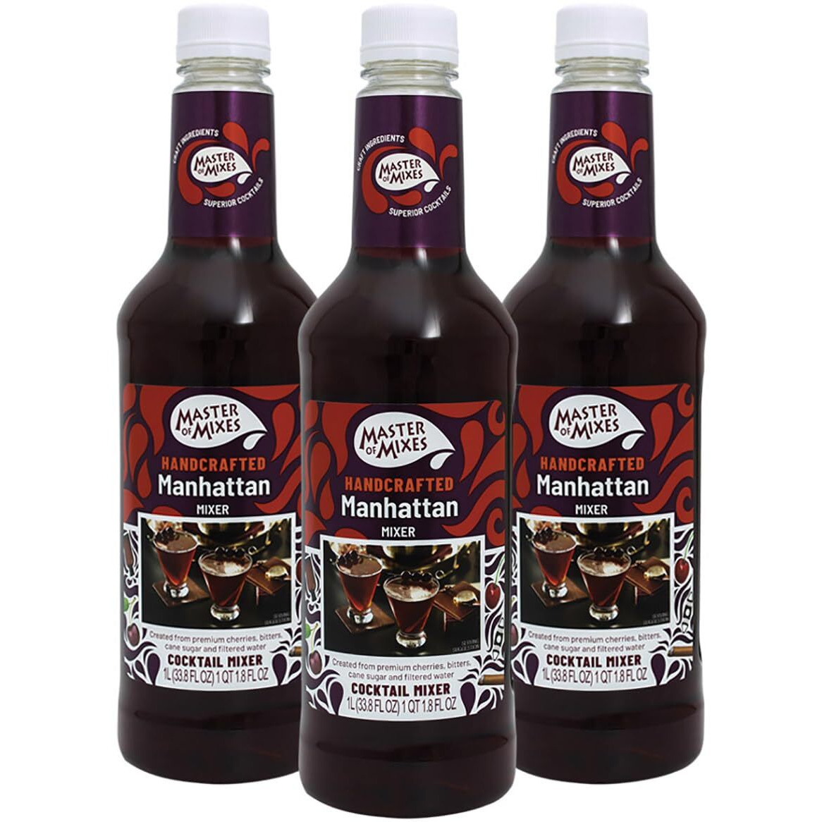 Master Of Mixes Manhattan Drink Mix, Ready To Use, 1 Liter Bottle (33.8 Fl Oz), Pack Of 3