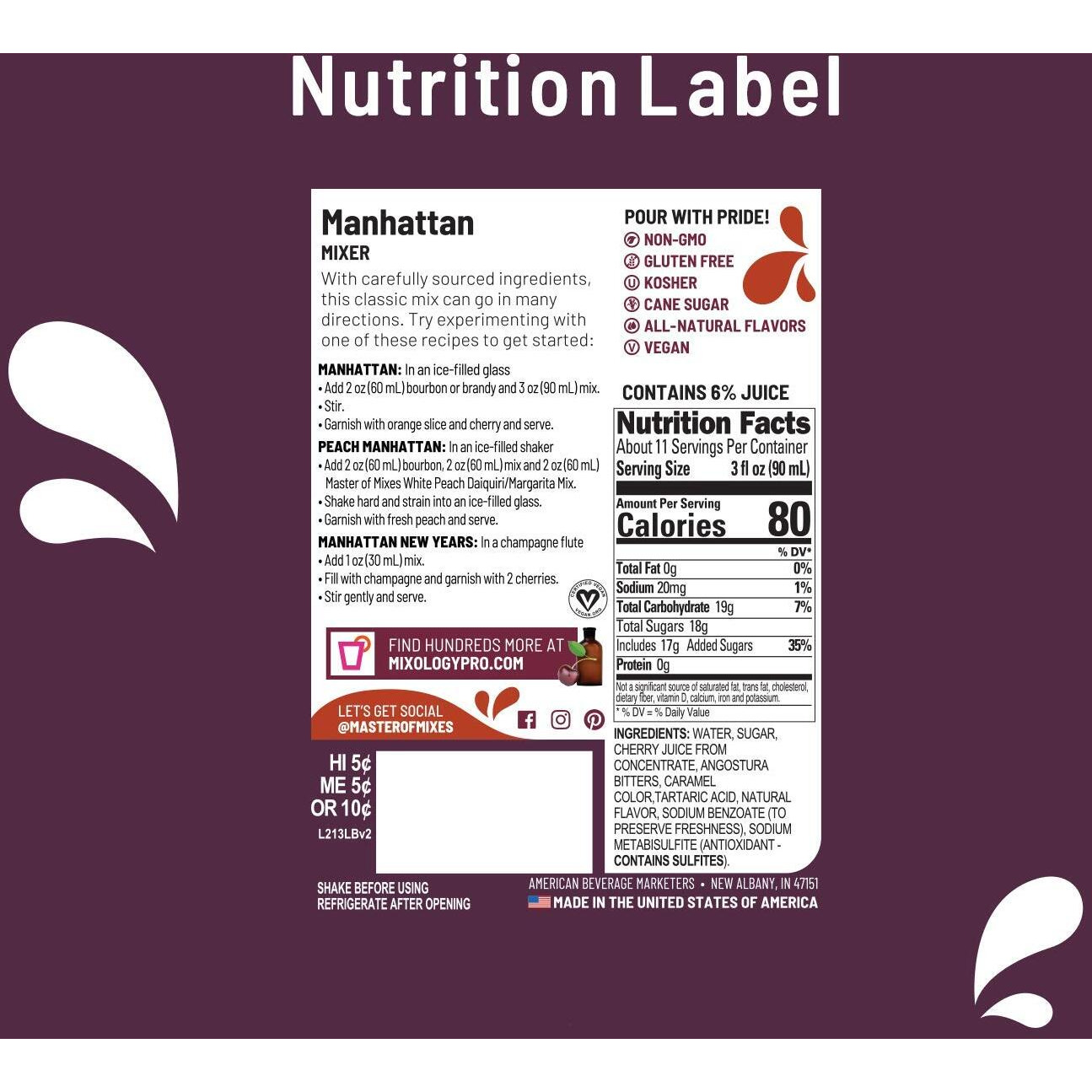 Master Of Mixes Manhattan Drink Mix, Ready To Use, 1 Liter Bottle (33.8 Fl Oz), Pack Of 3