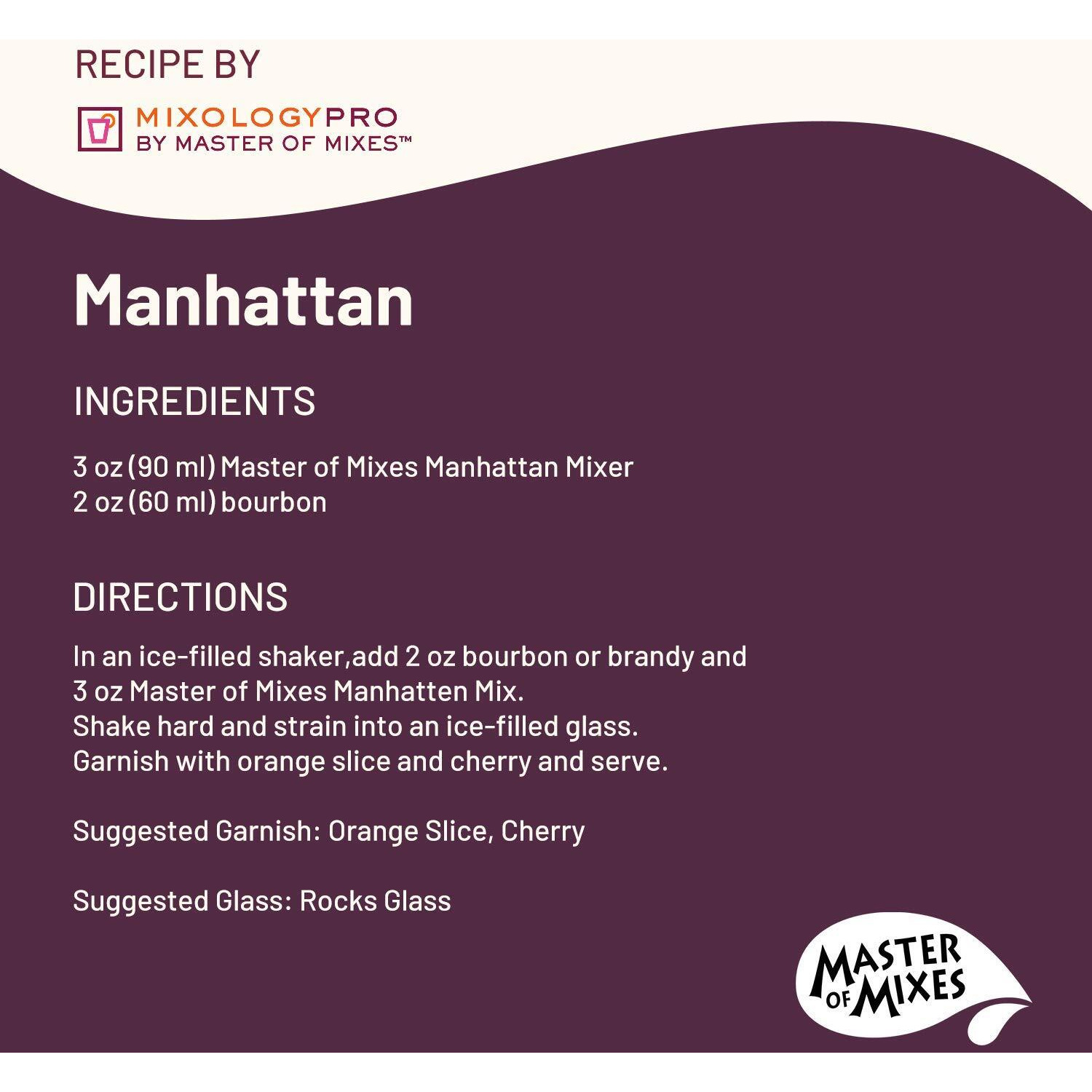 Master Of Mixes Manhattan Drink Mix, Ready To Use, 1 Liter Bottle (33.8 Fl Oz), Pack Of 3