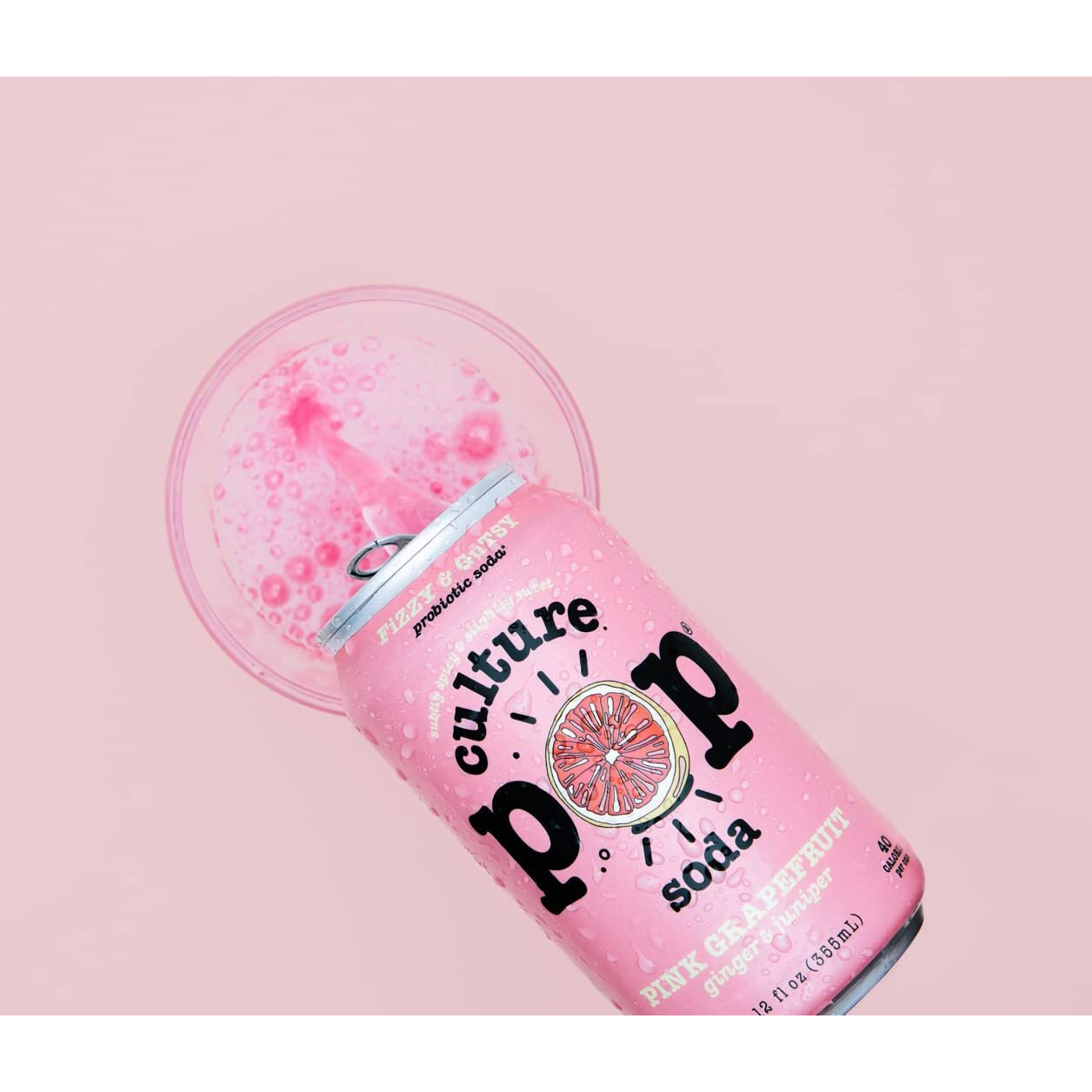 Culture Pop Soda Sparkling Probiotic Drink, Vegan Soda For Gut Health, Non-Gmo, Gf, No Added Sugar, 12 Pack, 12 Fl Oz Cans, Pink Grapefruit