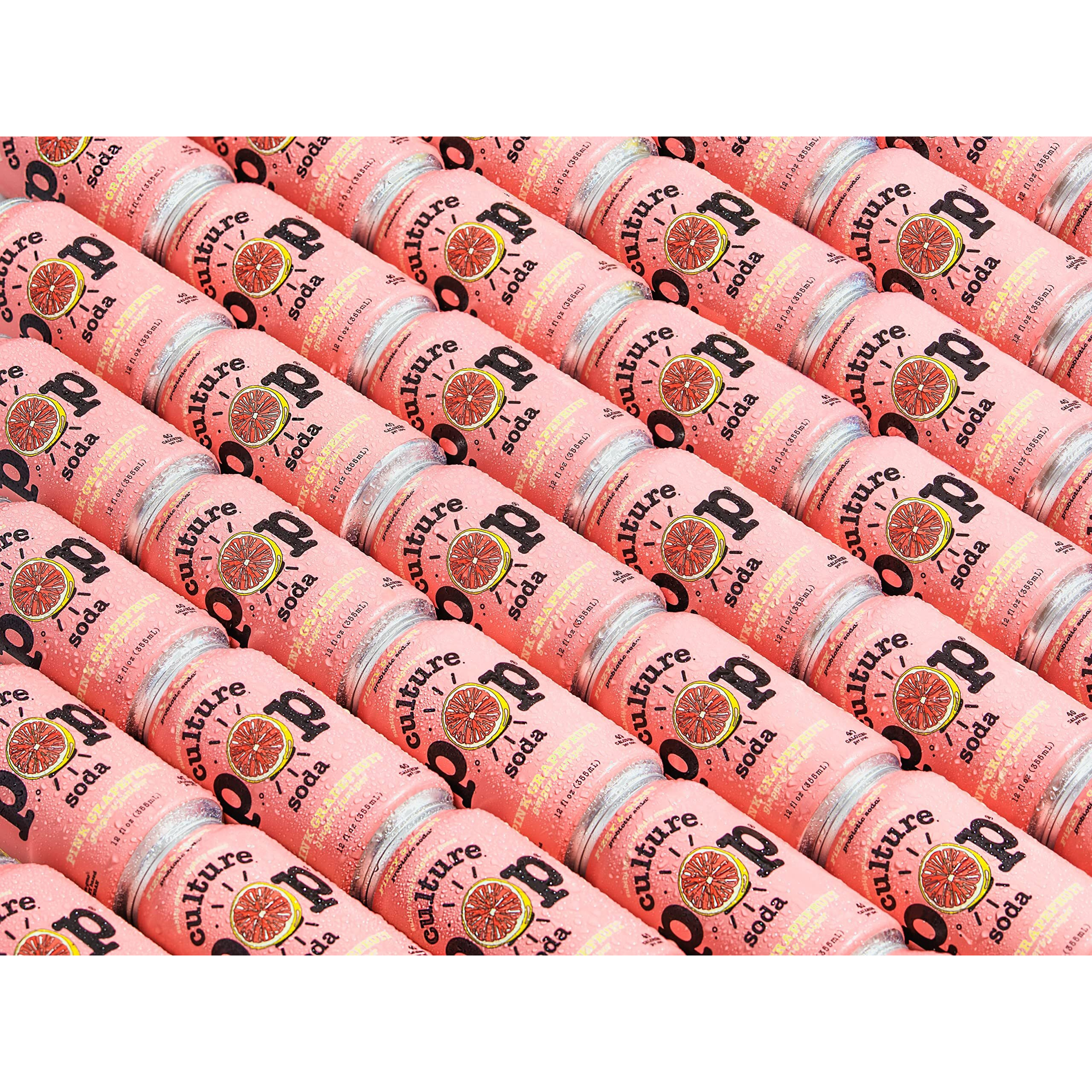 Culture Pop Soda Sparkling Probiotic Drink, Vegan Soda For Gut Health, Non-Gmo, Gf, No Added Sugar, 12 Pack, 12 Fl Oz Cans, Pink Grapefruit