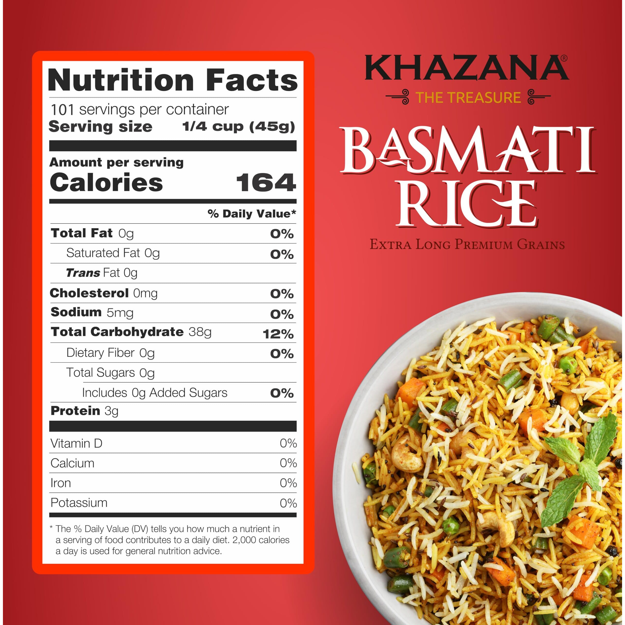 Authentic Extra Long Basmati Rice By Khazana In 10 Lb Bag - Aromatic And Flavorful Indian Grain - Non-Gmo, Gluten Free, Kosher, Cholesterol Free