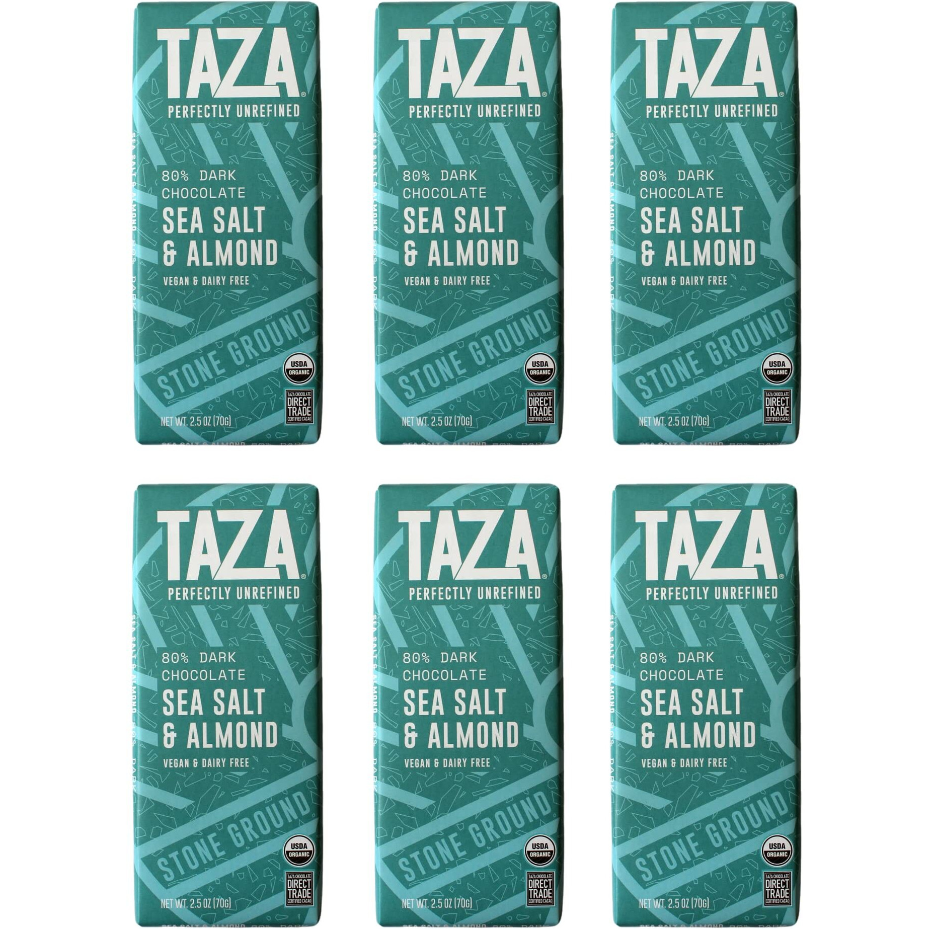 Taza Chocolate Organic Amaze Bar 80% Stone Ground, Sea Salt Almond, 2.5 Ounce (6 Count), Vegan