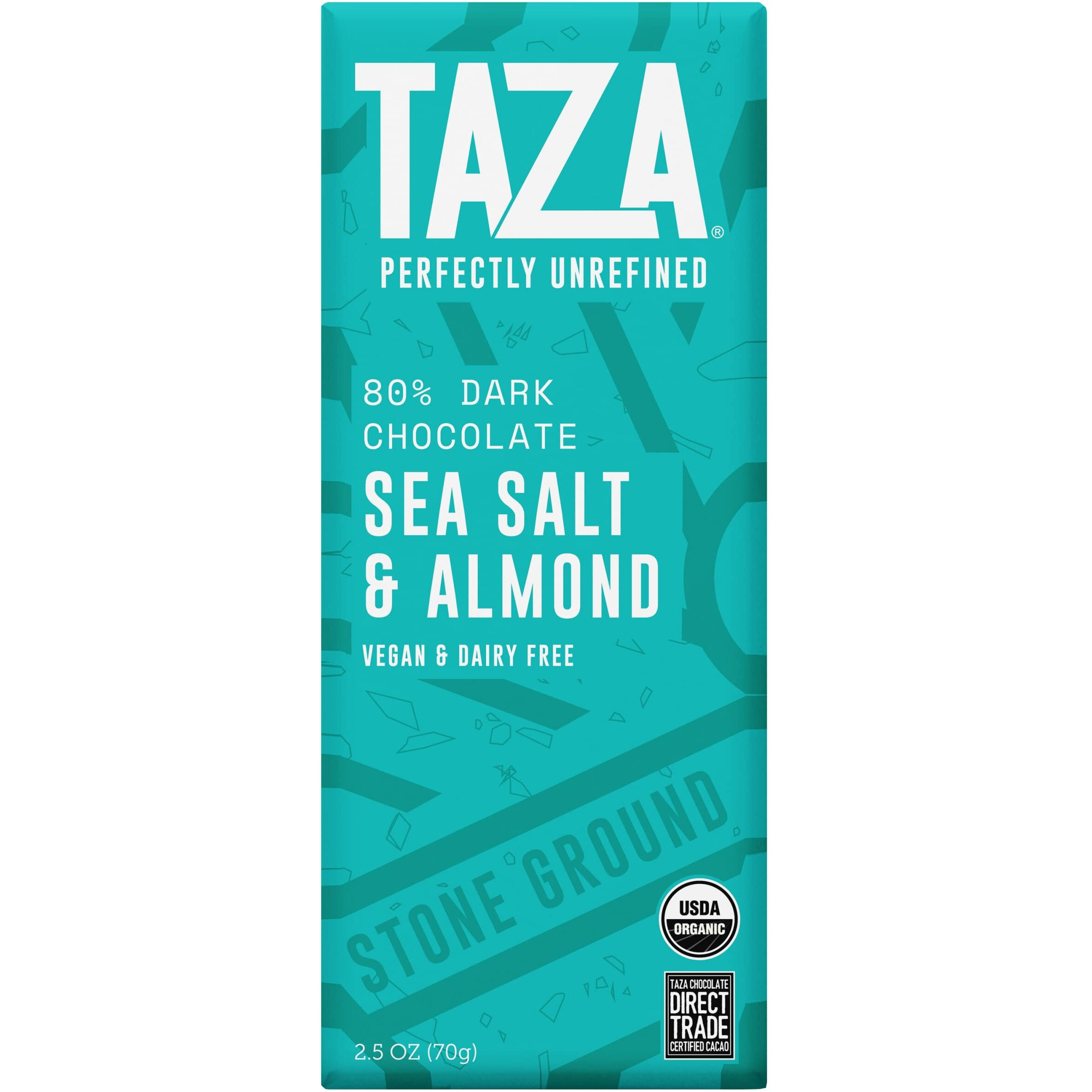 Taza Chocolate Organic Amaze Bar 80% Stone Ground, Sea Salt Almond, 2.5 Ounce (6 Count), Vegan
