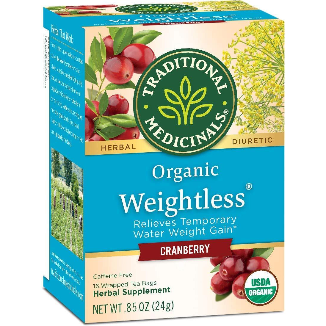 Traditional Medicinals Organic Weightless Cranberry Herbal Tea, Relieves Temporary Water Weight Gain, (Pack Of 1) - 16 Tea Bags