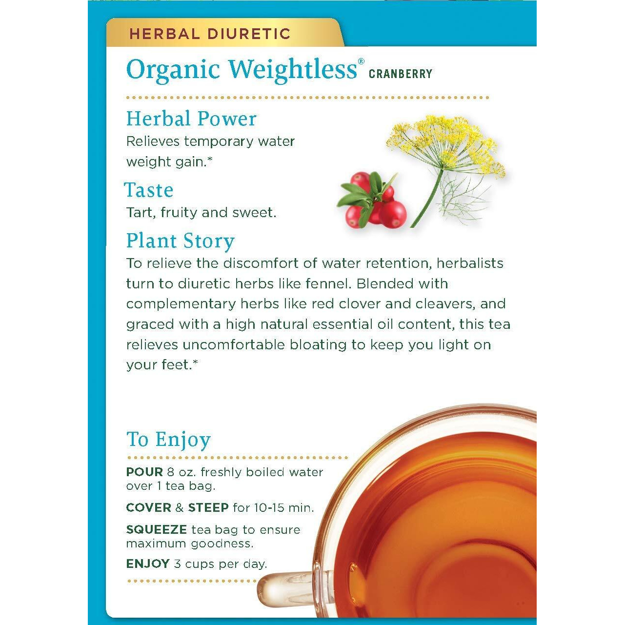 Traditional Medicinals Organic Weightless Cranberry Herbal Tea, Relieves Temporary Water Weight Gain, (Pack Of 1) - 16 Tea Bags