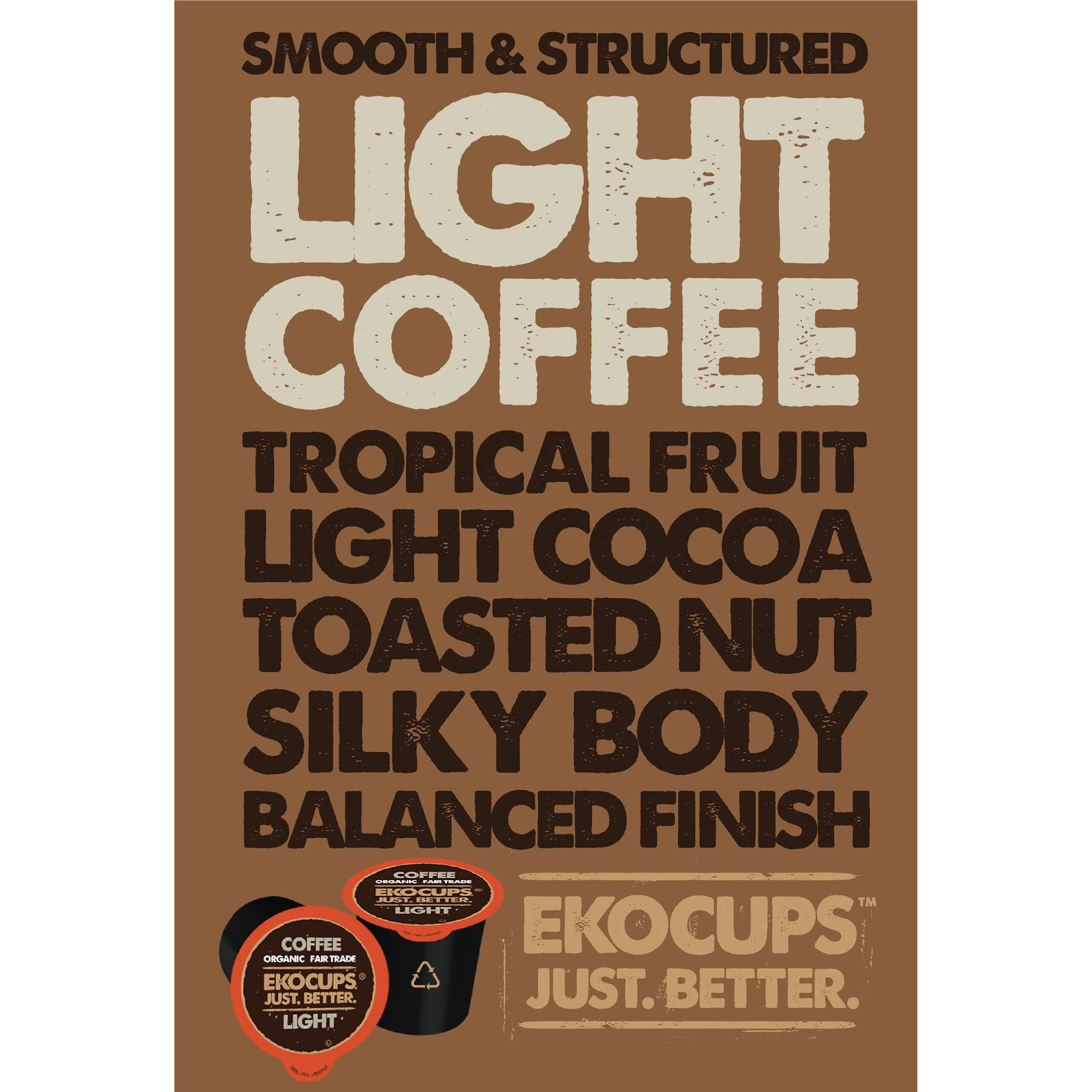 Ekocups Organic Light Roast Coffee Pods, Extra 30% More Coffee Per Cup, Artisan Fair Trade Gourmet Coffee Pods, Light Roast Coffee For Keurig K Cup Machines, Recyclable Pods, 80 Count