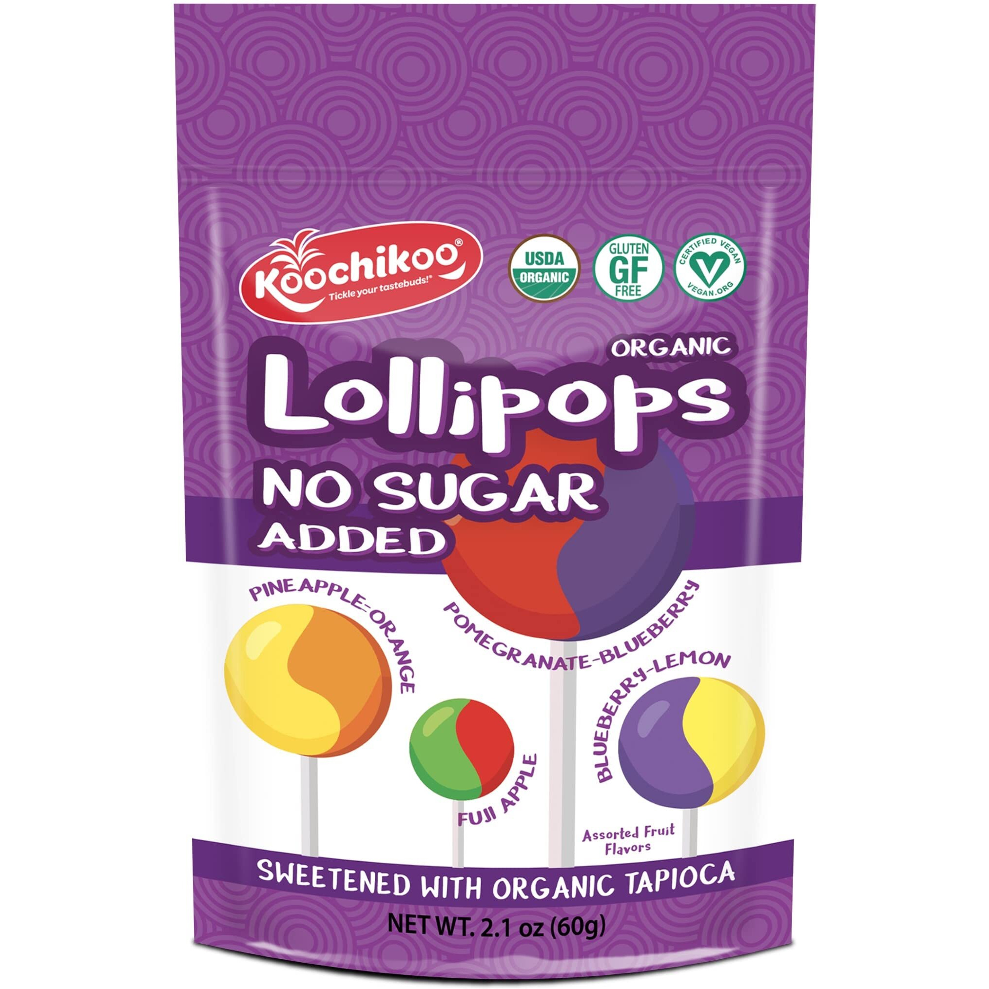 Koochikoo Organic & Sugar Free Lollipops Pouch, Assorted Fruit Flavors, No Sugar Added, Gluten Free & Vegan (10 Count (Pack Of 3))