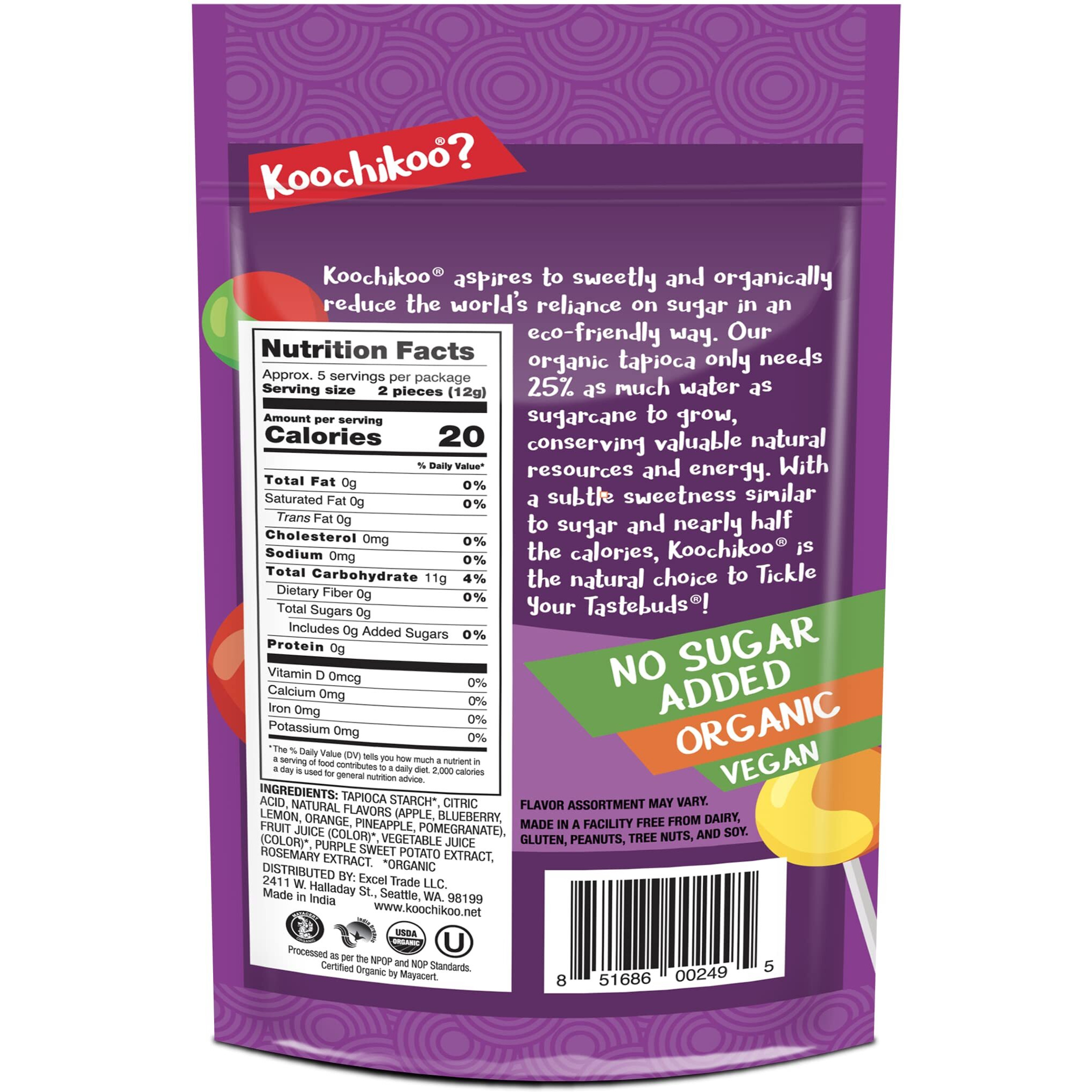 Koochikoo Organic & Sugar Free Lollipops Pouch, Assorted Fruit Flavors, No Sugar Added, Gluten Free & Vegan (10 Count (Pack Of 3))