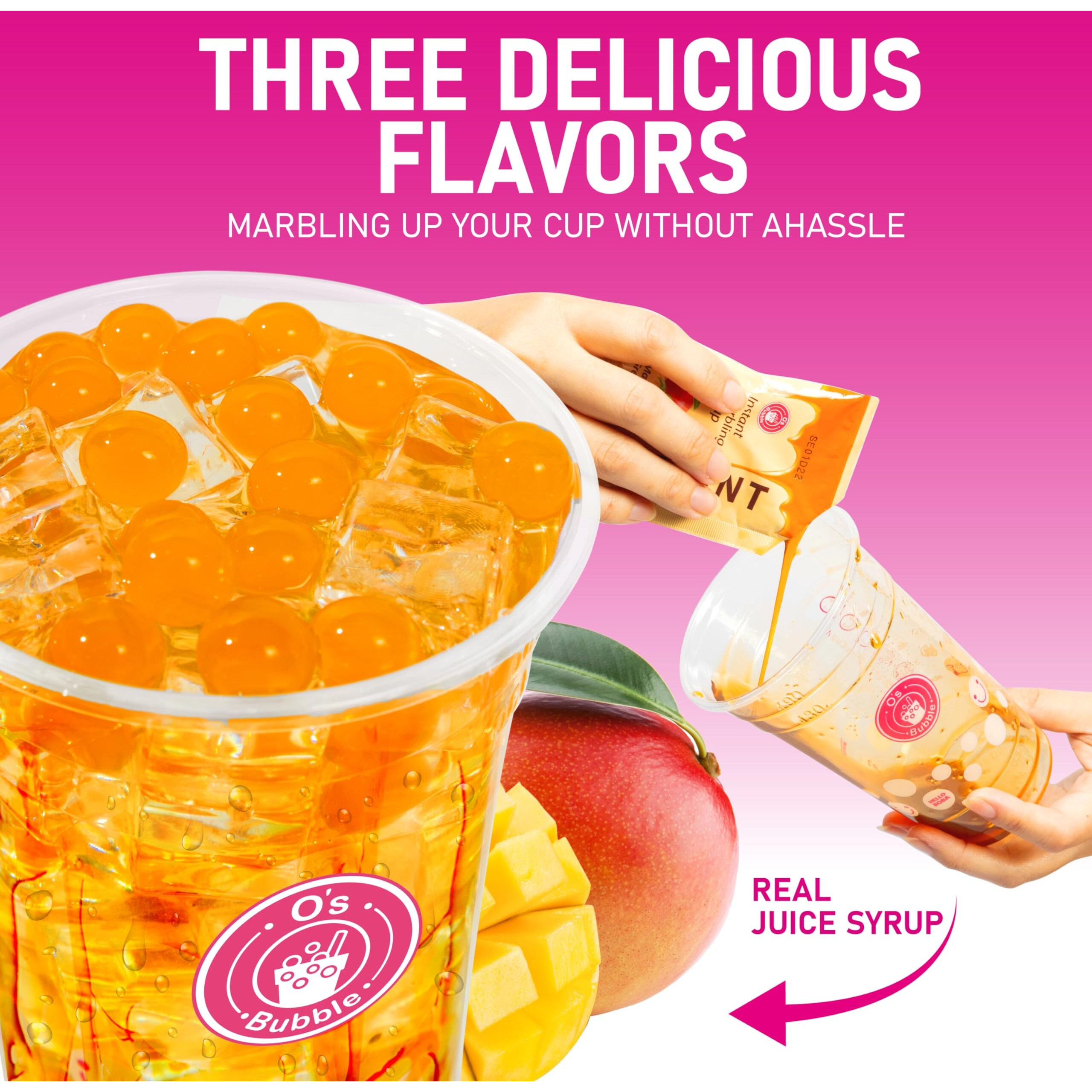 O's Bubble Boba Tea Kit - 6 Servings Bubble Tea Kit - Popping Boba Party Kit - 3 Flavors Popping Boba Kit