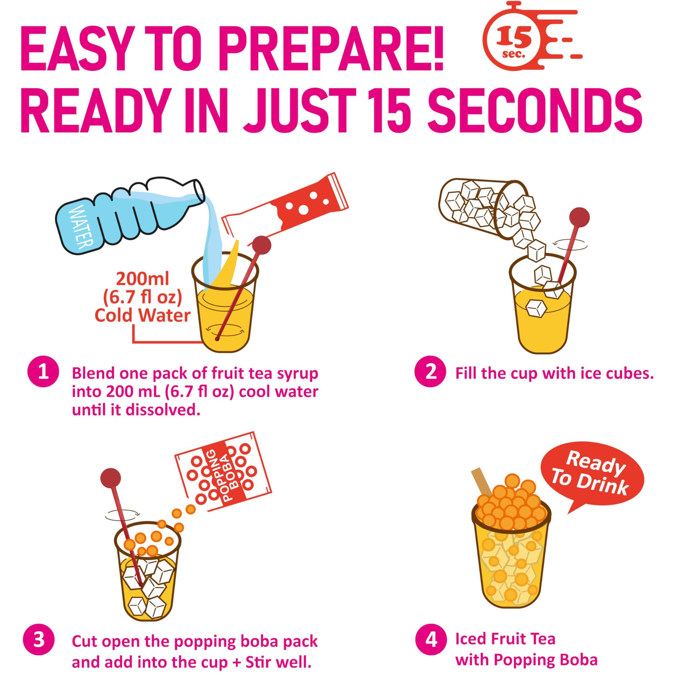 O's Bubble Boba Tea Kit - 6 Servings Bubble Tea Kit - Popping Boba Party Kit - 3 Flavors Popping Boba Kit