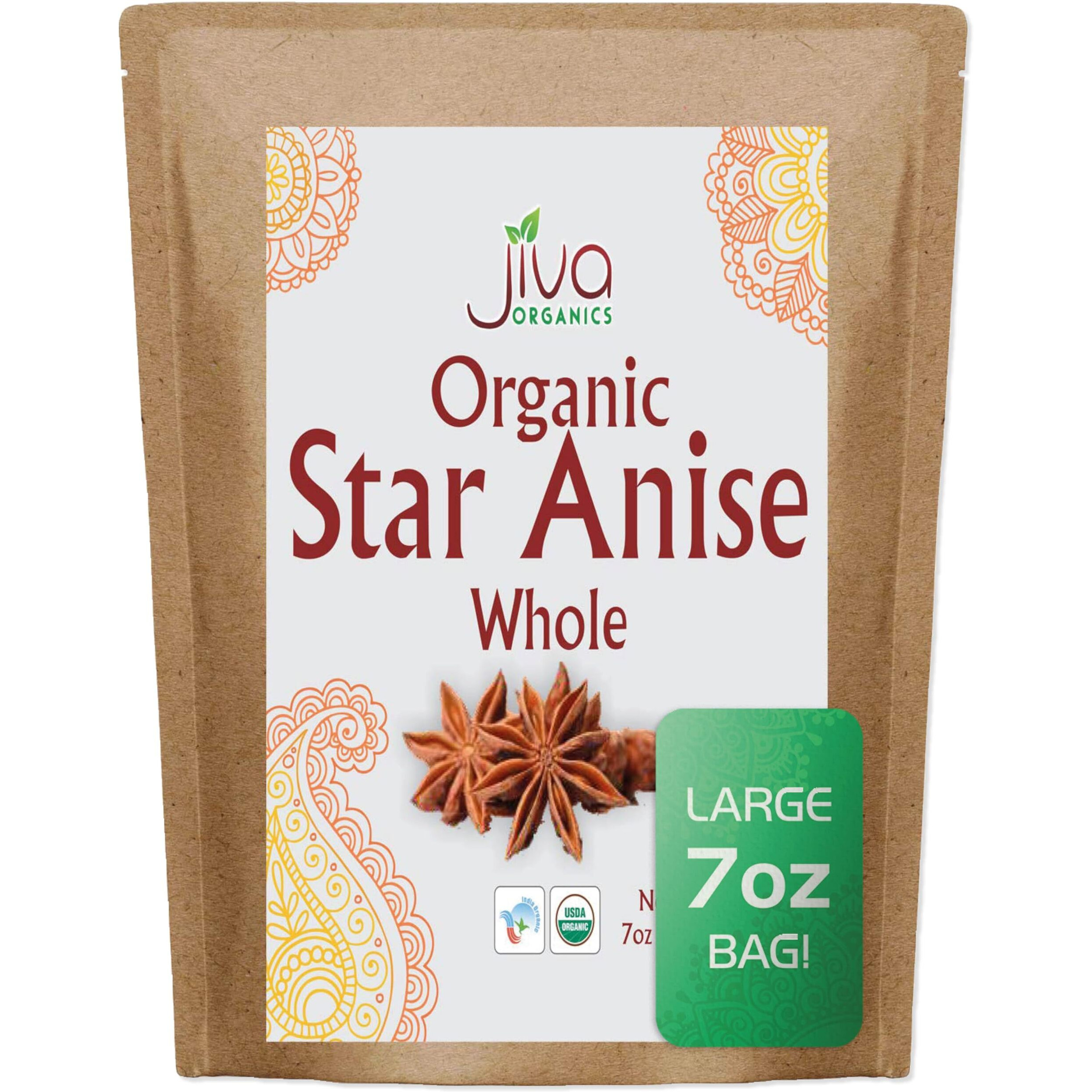 Jiva Organic Whole Star Anise 7 Oz Jumbo Bag - Non-Gmo, Non Irradiated, Pure Spice From India, Staranise