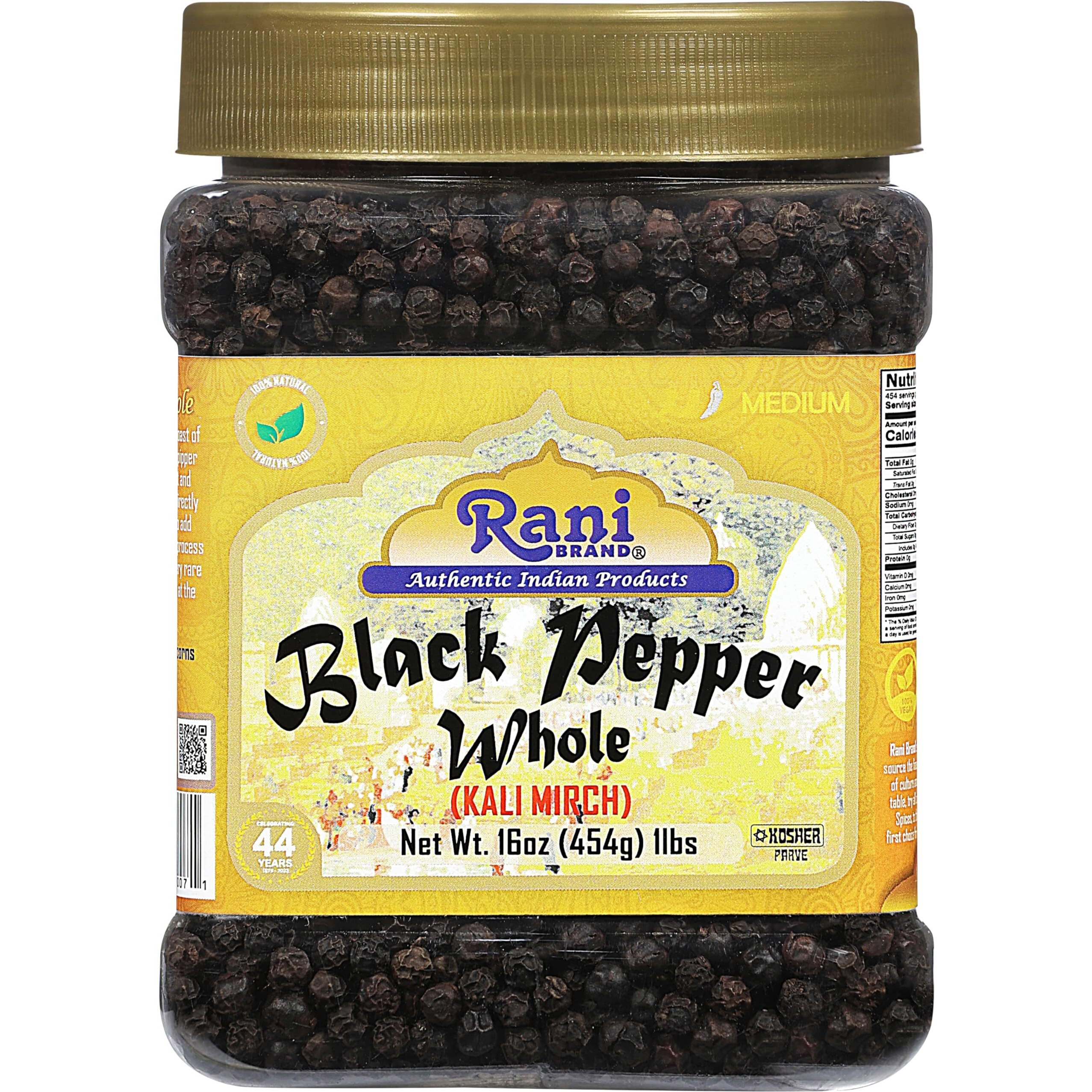 Rani Black Pepper Whole (Peppercorns), Premium Mg-1 Grade 16Oz (1Lb) 454G Bulk Pet Jar ~ All Natural | Gluten Friendly | Non-Gmo | Kosher | Product Of Vietnam | Perfect Size For Grinders