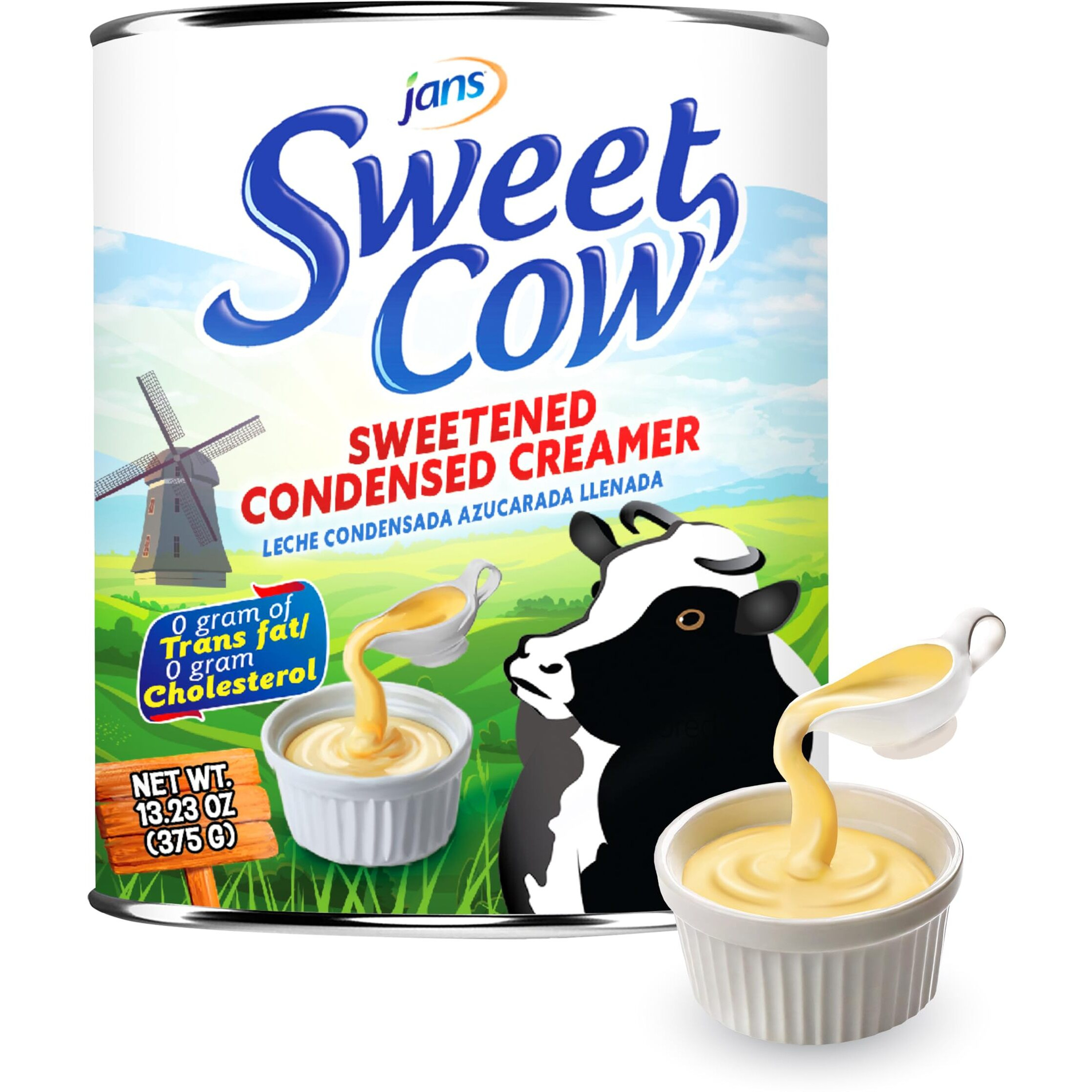 Jans Sweet Cow Condensed Milk (13.23 Oz, Pack Of 12) Sweetened Condensed Milk Canned Creamer For Baking, Leche Condensada