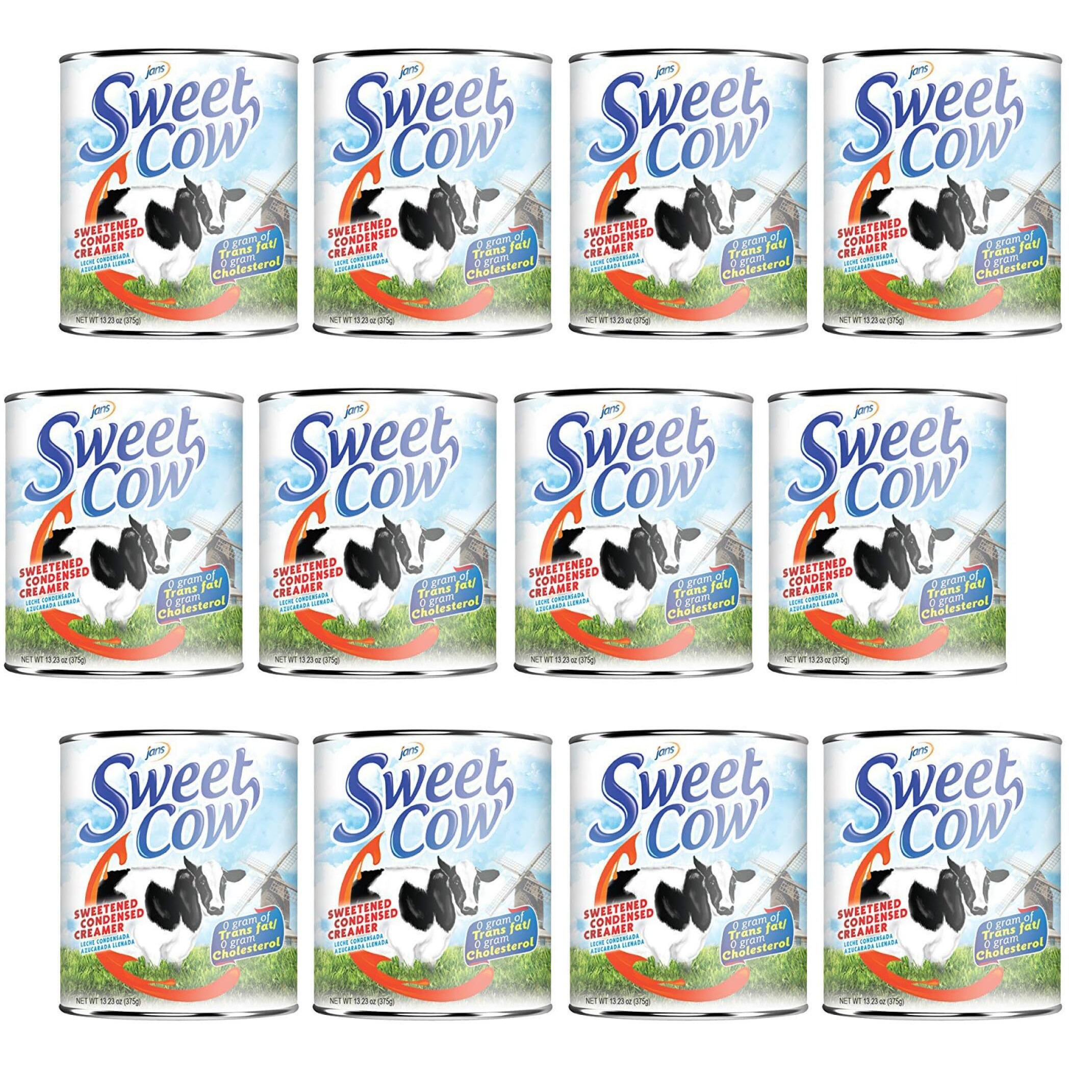 Jans Sweet Cow Condensed Milk (13.23 Oz, Pack Of 12) Sweetened Condensed Milk Canned Creamer For Baking, Leche Condensada