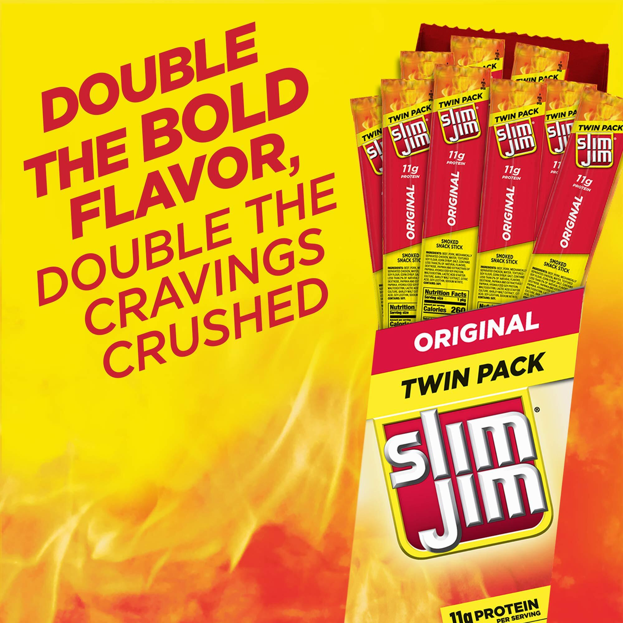 Slim Jim Twin Pack Snack-Sized Smoked Meat Stick, Original Flavor, 1.94 Oz. 24-Count