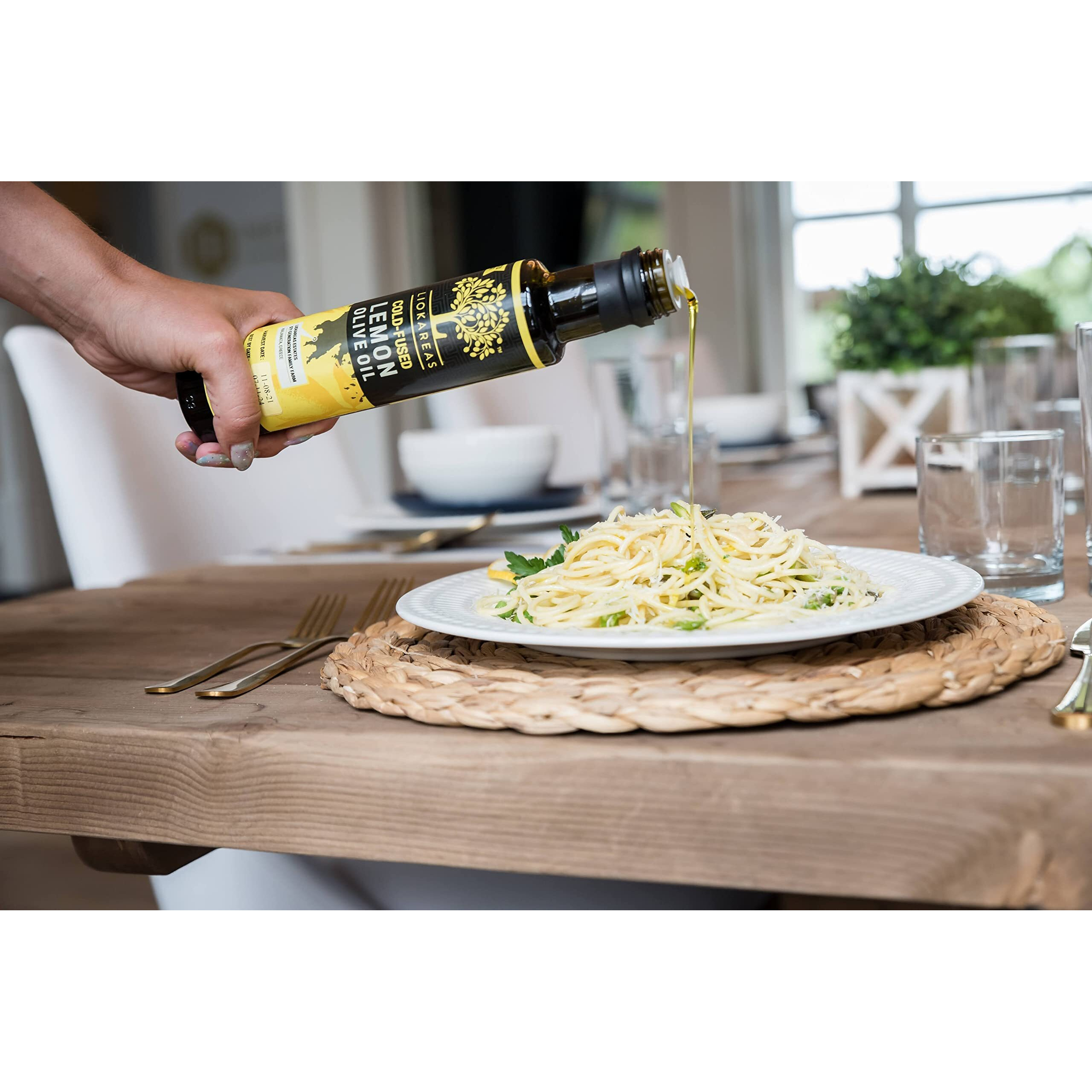 Lemon Olive Oil - Greek Extra Virgin Olive Oil Cold Pressed W/ Lemons - Organic - Nongmo - Paleo - Keto - Single Sourced - First Pressed - No Artificial Flavor - 2022 International Award Winner