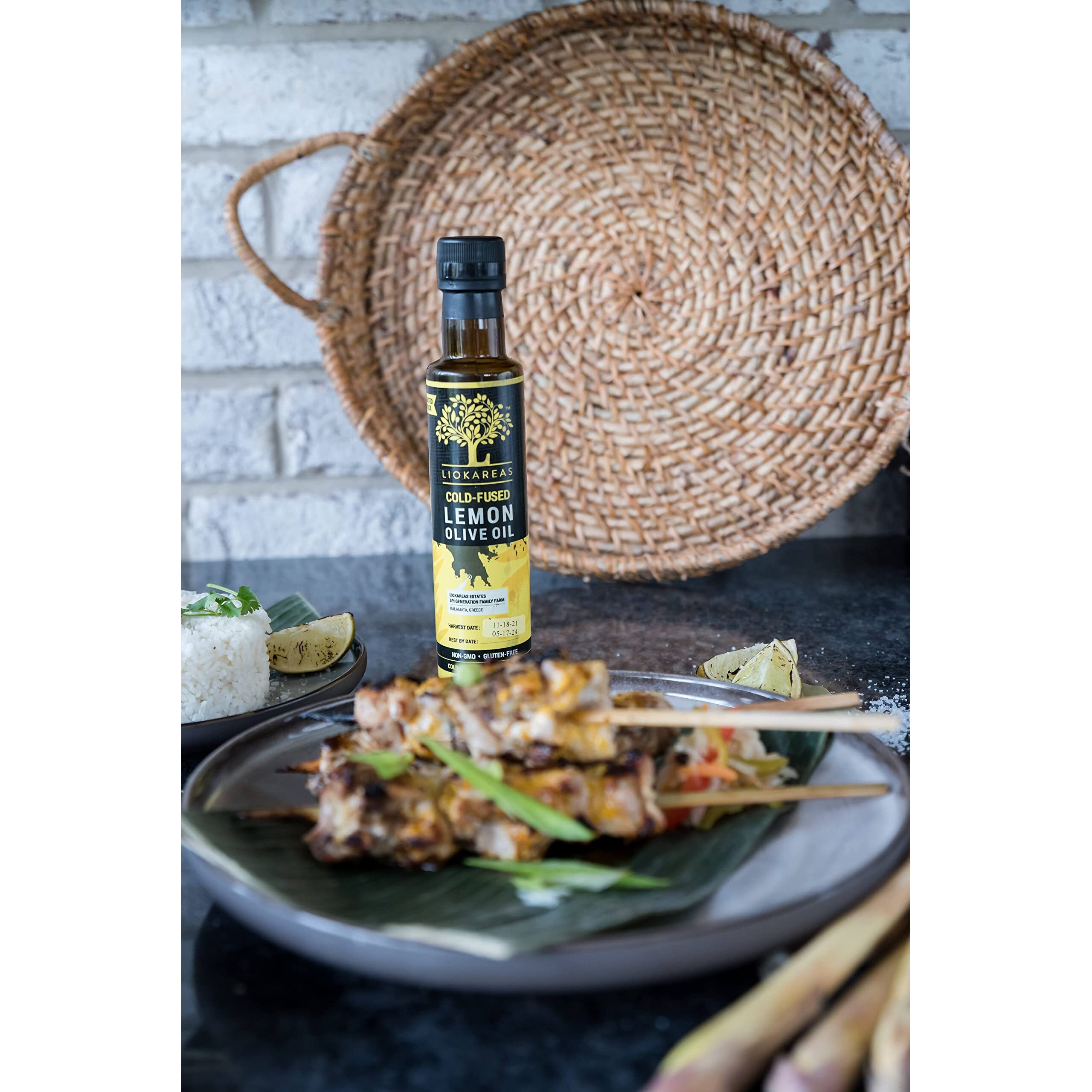 Lemon Olive Oil - Greek Extra Virgin Olive Oil Cold Pressed W/ Lemons - Organic - Nongmo - Paleo - Keto - Single Sourced - First Pressed - No Artificial Flavor - 2022 International Award Winner
