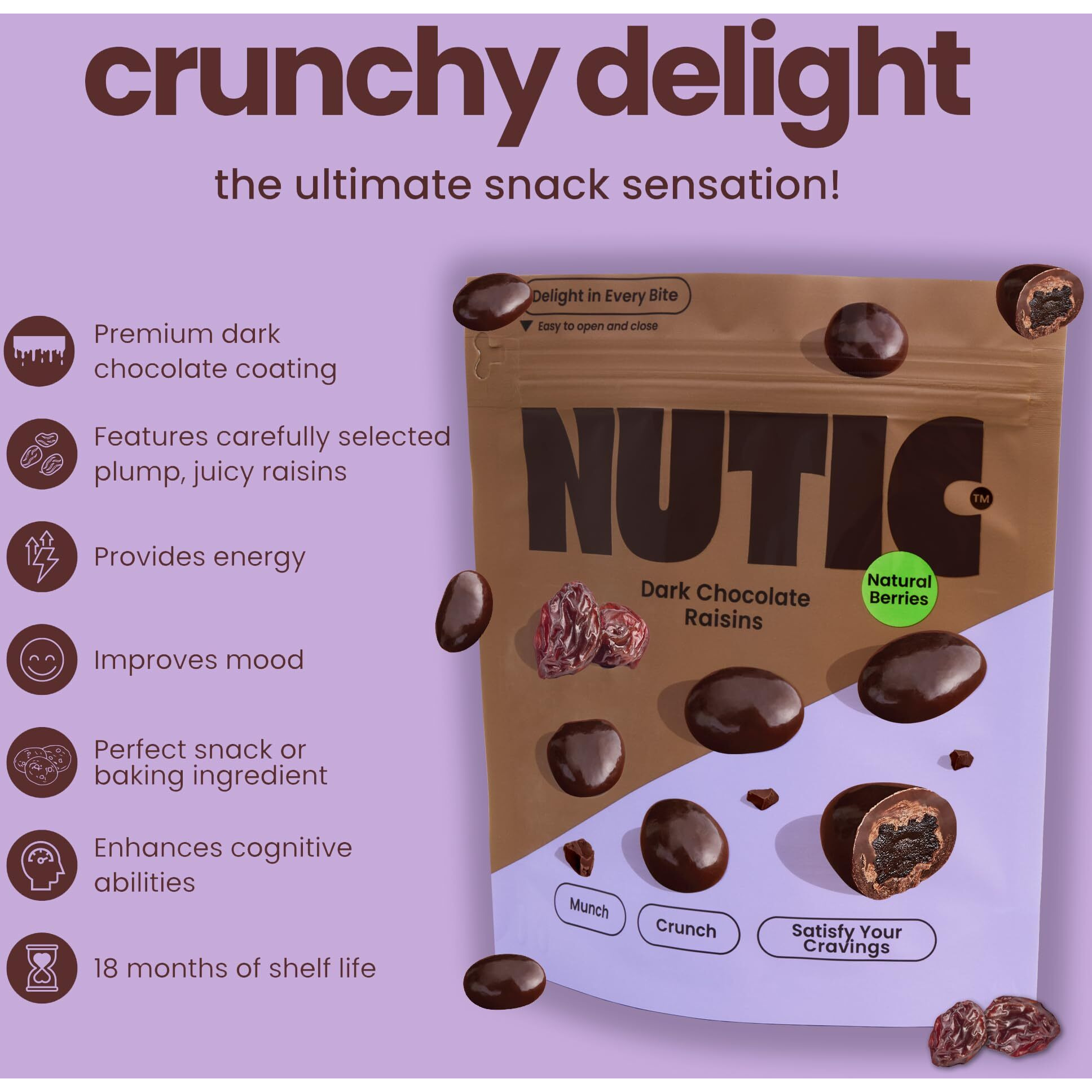 Nutic Gourmet Chocolate Covered Raisins - Dark Chocolate, Bulk Bag Of Candy Snacks, Perfect For Movies, Bites Of Raisins & Chocolate Candies - 2 Lb