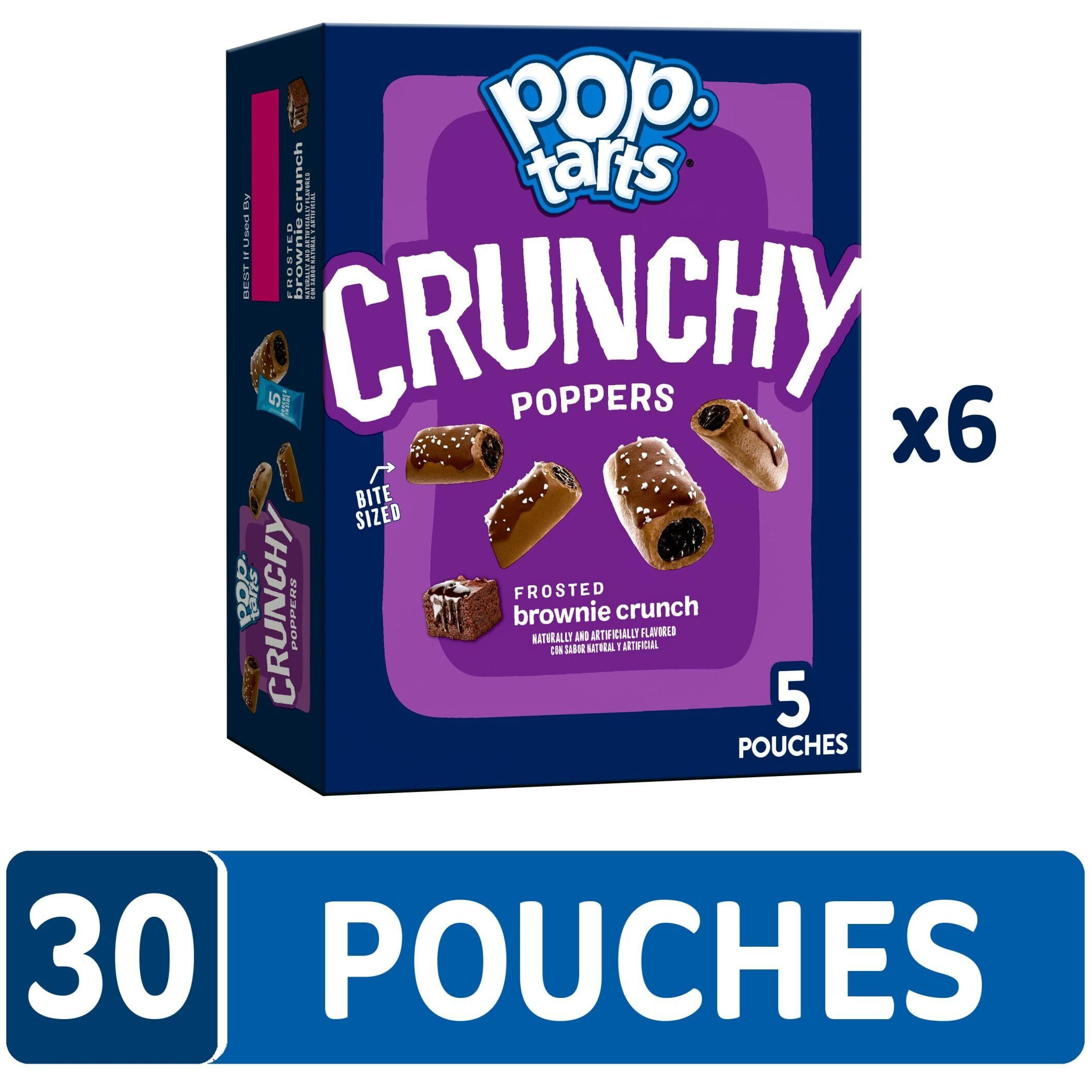 Pop-Tarts Crunchy Poppers Crunchy Filled Snack Pieces, Kids Snacks, On-The-Go Snacks, Frosted Brownie Crunch (6 Boxes, 30 Pouches)