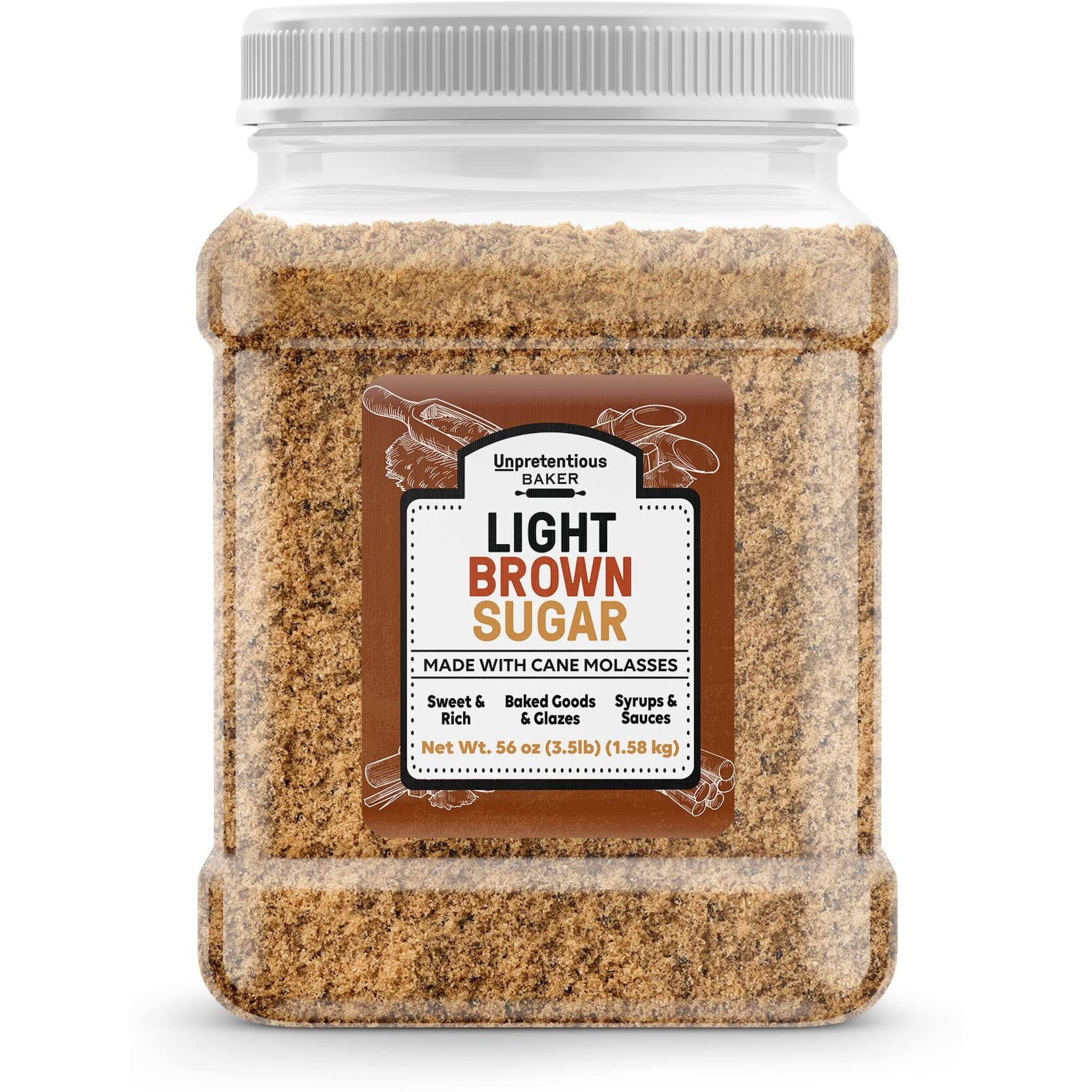 Unpretentious Light Brown Sugar, 3.5 Pound, Made With Cane Molasses, Perfect For Desserts, Meat & Fruit (Plastic Jar)