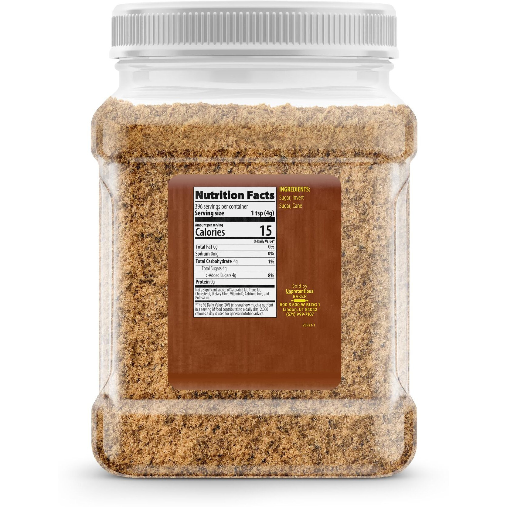 Unpretentious Light Brown Sugar, 3.5 Pound, Made With Cane Molasses, Perfect For Desserts, Meat & Fruit (Plastic Jar)
