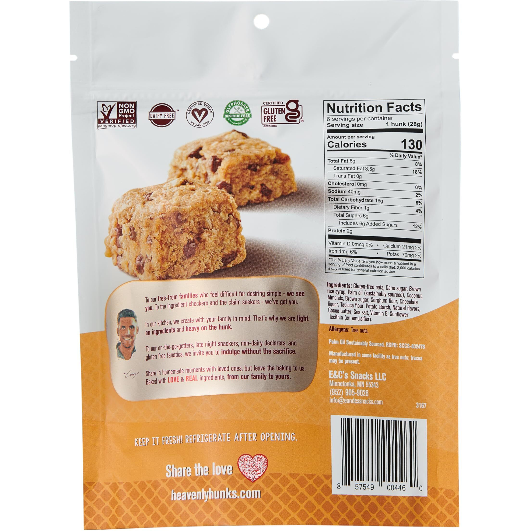 Heavenly Hunks Almond Butter Chocolate Chip - 6Oz Bag (6 Pack)