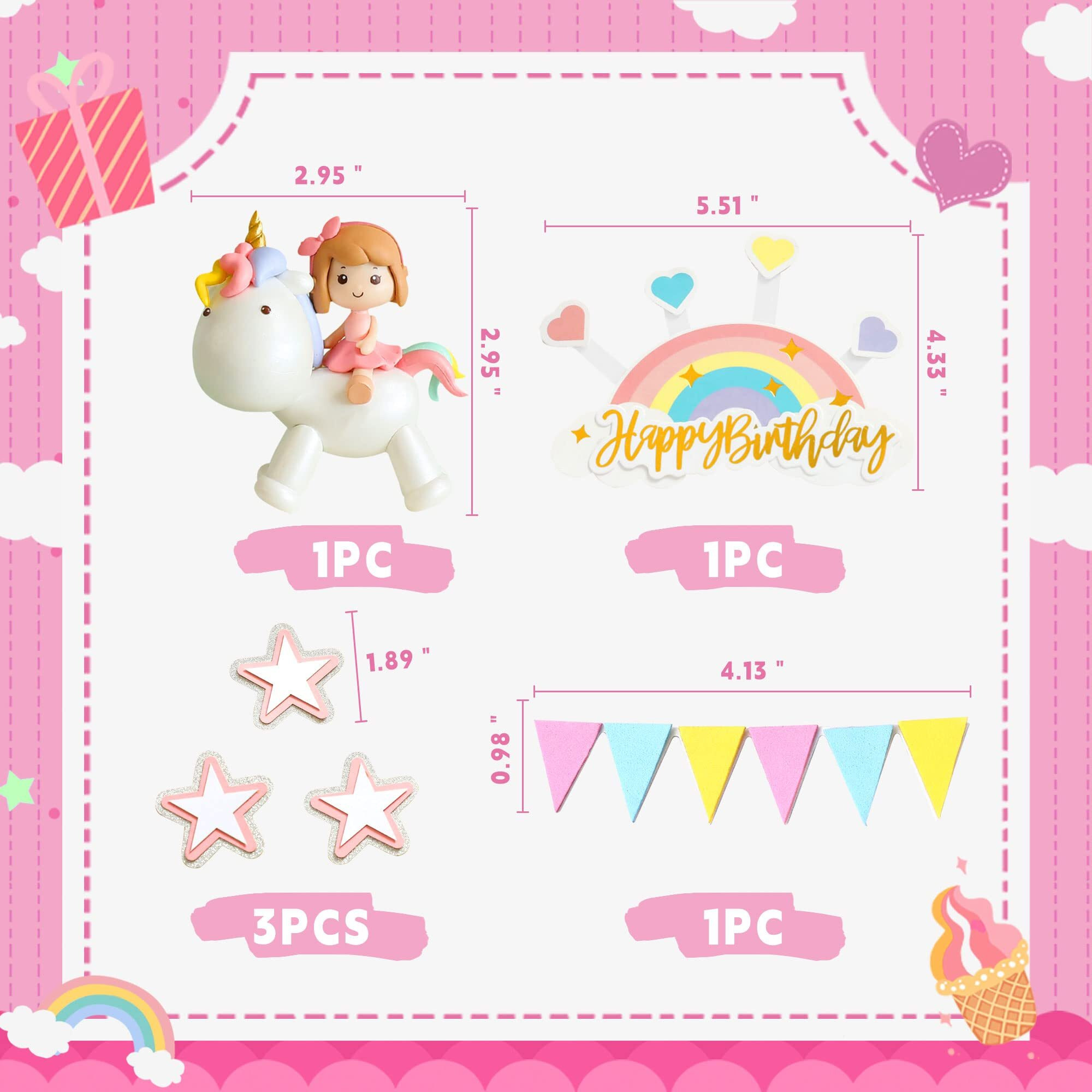 Jevenis Magical Unicorn Cake Decoration Girls Unicorn Birthday Decoration Rainbow Cake Topper Unicorn Party Favors Rainbow Birthday Decoration Birthday Cake Decoration For Girl