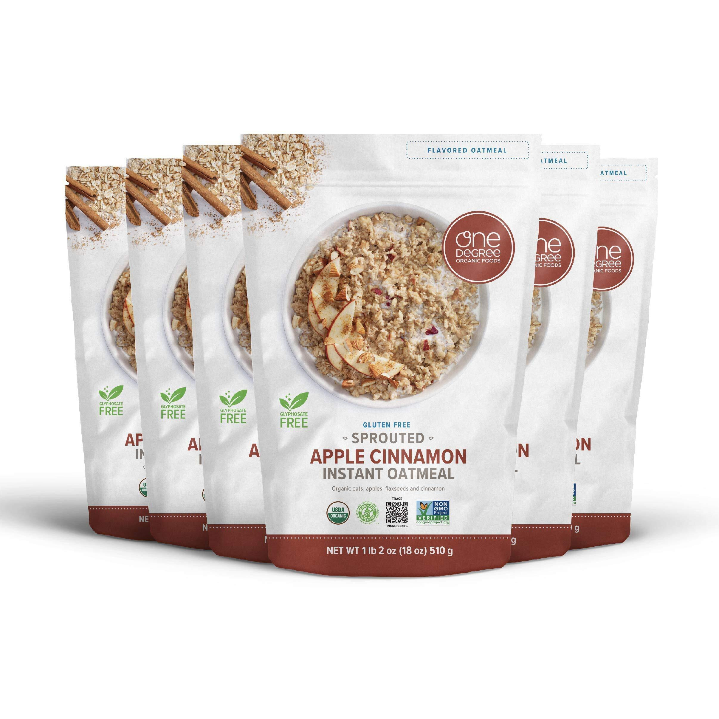 One Degree Organic Foods Sprouted Instant Oatmeal, Usda Organic, Non-Gmo, Vegan, And Gluten Free Instant Oatmeal (Apple Cinnamon, 6 Pack)