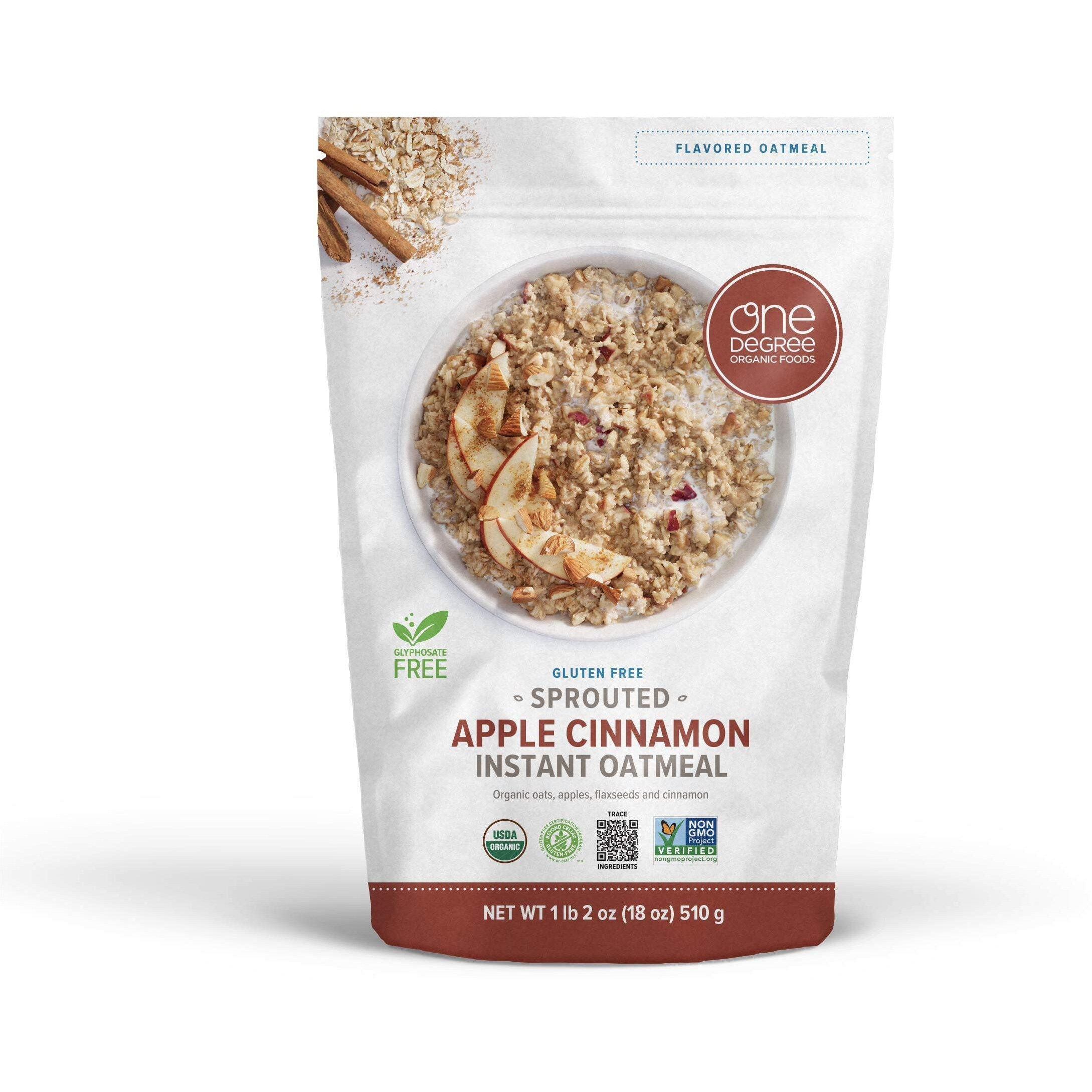 One Degree Organic Foods Sprouted Instant Oatmeal, Usda Organic, Non-Gmo, Vegan, And Gluten Free Instant Oatmeal (Apple Cinnamon, 6 Pack)