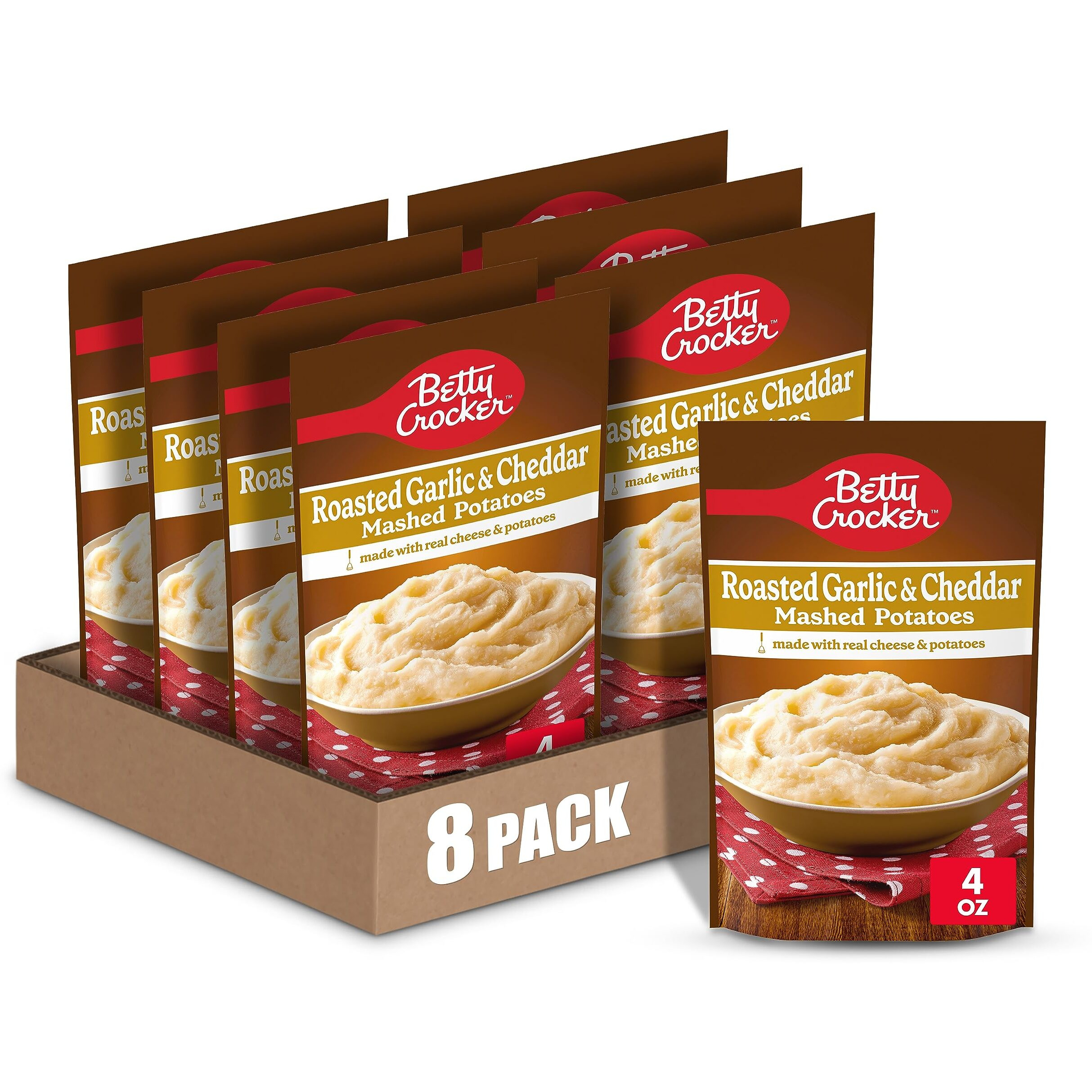 Betty Crocker Roasted Garlic & Cheddar Mashed Potatoes, 4 Oz. (Pack Of 8)