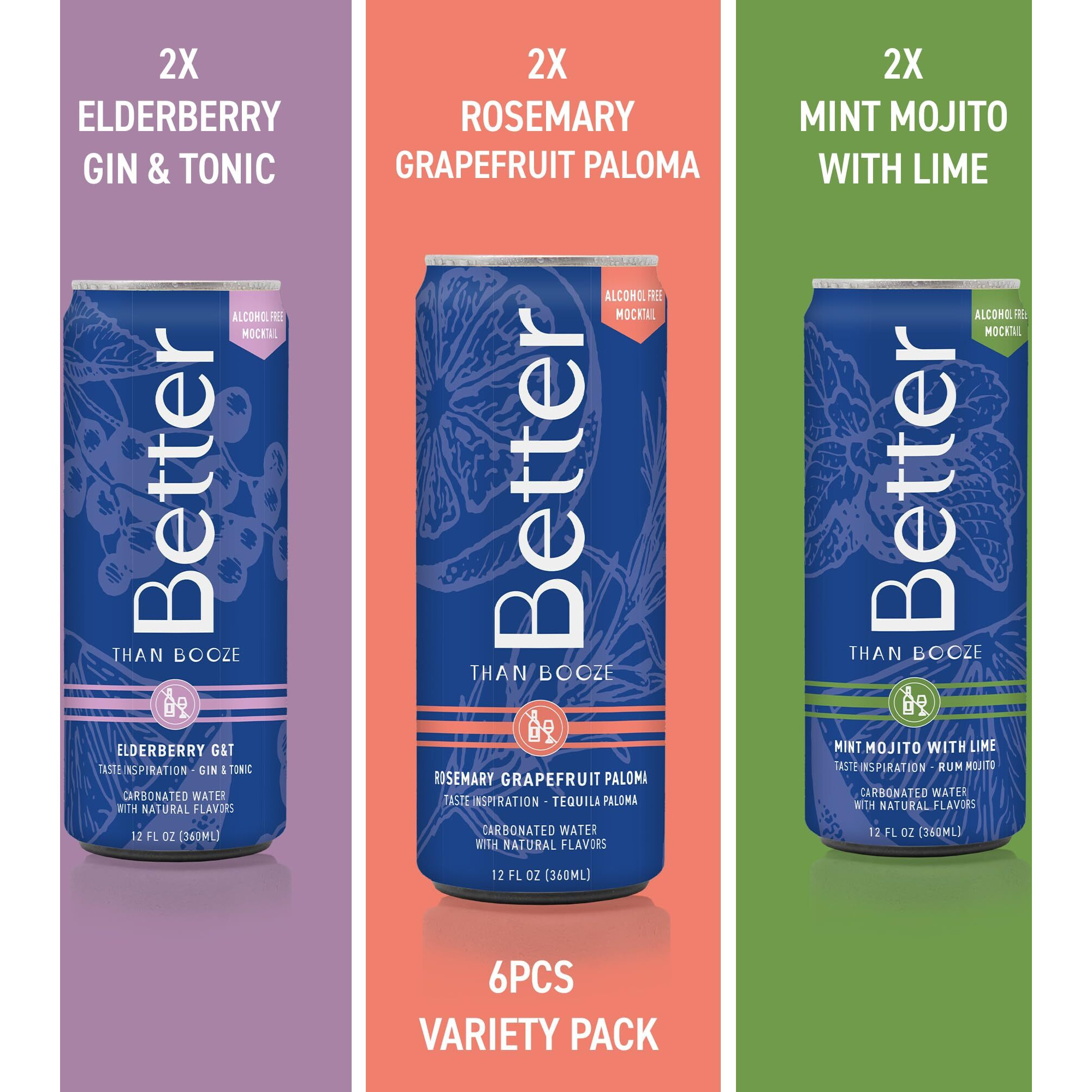 Better Than Booze Mocktails Non-Alcoholic Drinks | Alcohol Alternative Beverages, Ritual Zero Proof | Enjoy Your Drink Moment With Our Alcohol Free Drinks | Non Alcoholic Mocktail 3 Varieties, 6 Pack