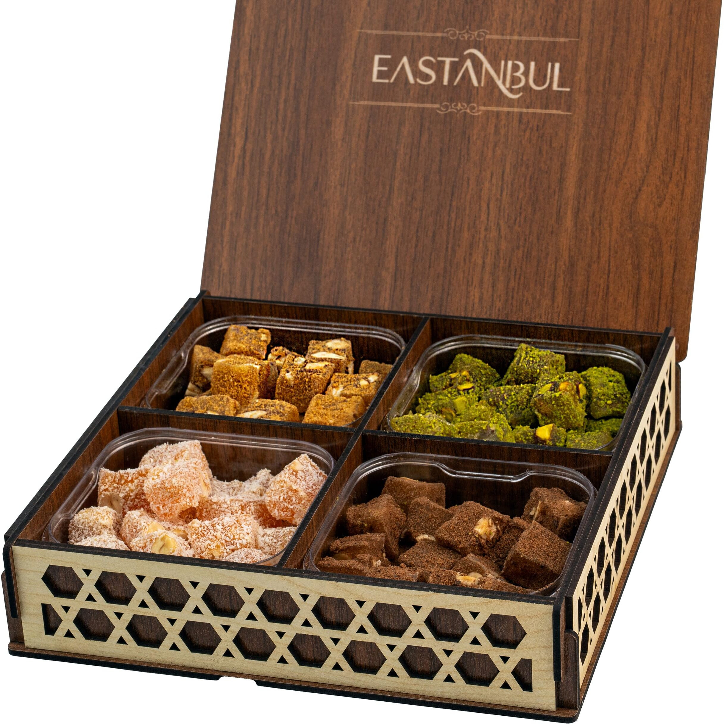 Eastanbul Turkish Delight, 32Oz, Turkish Delights Candy, Turkish Delight With Nuts, Lokum, Turkish Delights With Nuts In Souvenir Wooden Gift Box, Perfect Turkish Sweets, Gourmet Turkish Candy