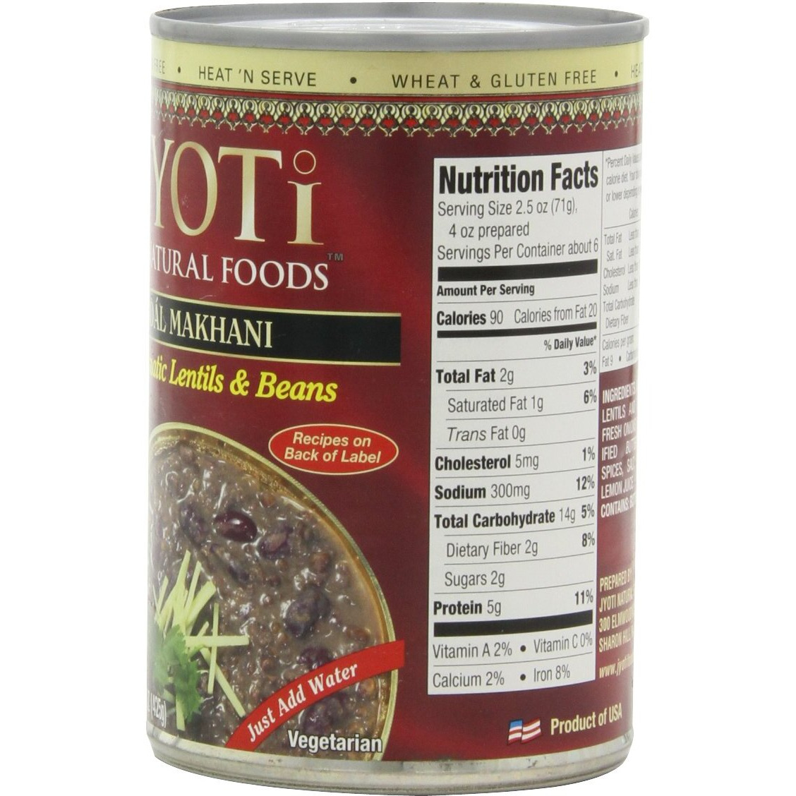 Jyoti Dal Makhani, 12 Cans Of 15 Oz Each, All Natural, Product Of Usa, Gluten Free, Vegetarian, Non Gmo, Bpa Free Cans
