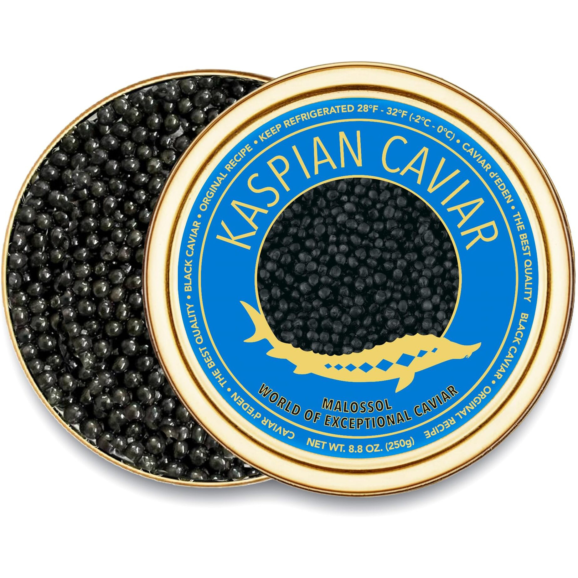Kaspian Collection - Premium Osetra Sturgeon Black Caviar - 1.8 Oz / 50 G In Metal Jar - Black Caviar With Classical Malossol Taste From Sturgeon Black Roe By Caviar D 'Eden