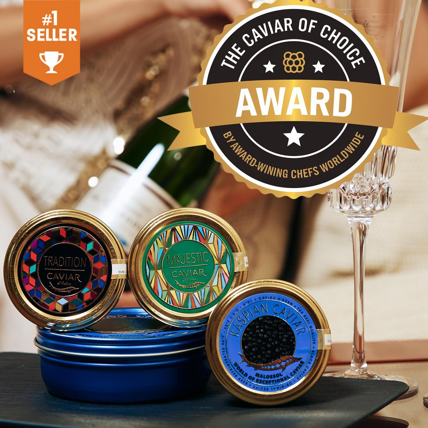 Kaspian Collection - Premium Osetra Sturgeon Black Caviar - 1.8 Oz / 50 G In Metal Jar - Black Caviar With Classical Malossol Taste From Sturgeon Black Roe By Caviar D 'Eden