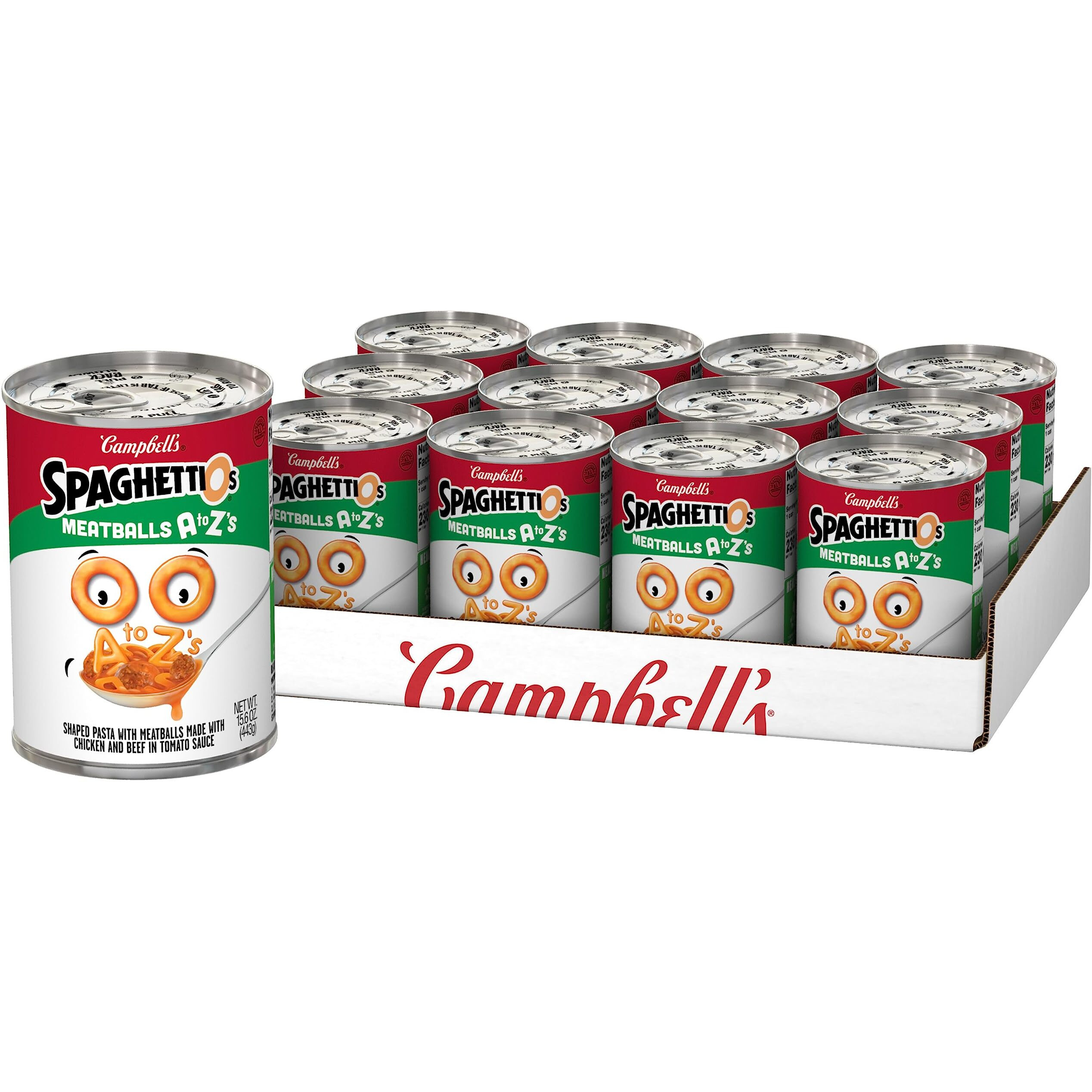 Spaghettios A To Z's Canned Pasta With Meatballs, 15.6 Oz Can (Pack Of 12)
