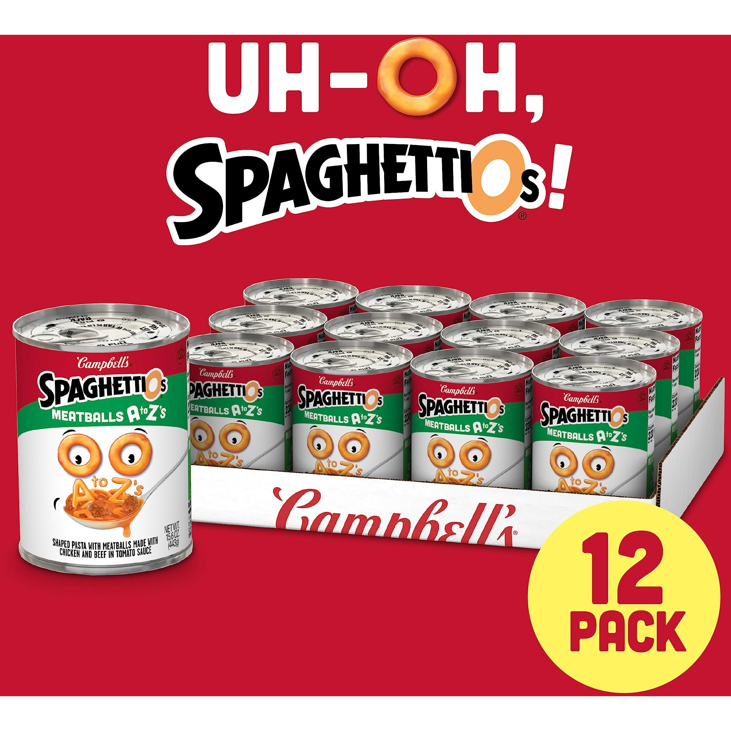 Spaghettios A To Z's Canned Pasta With Meatballs, 15.6 Oz Can (Pack Of 12)