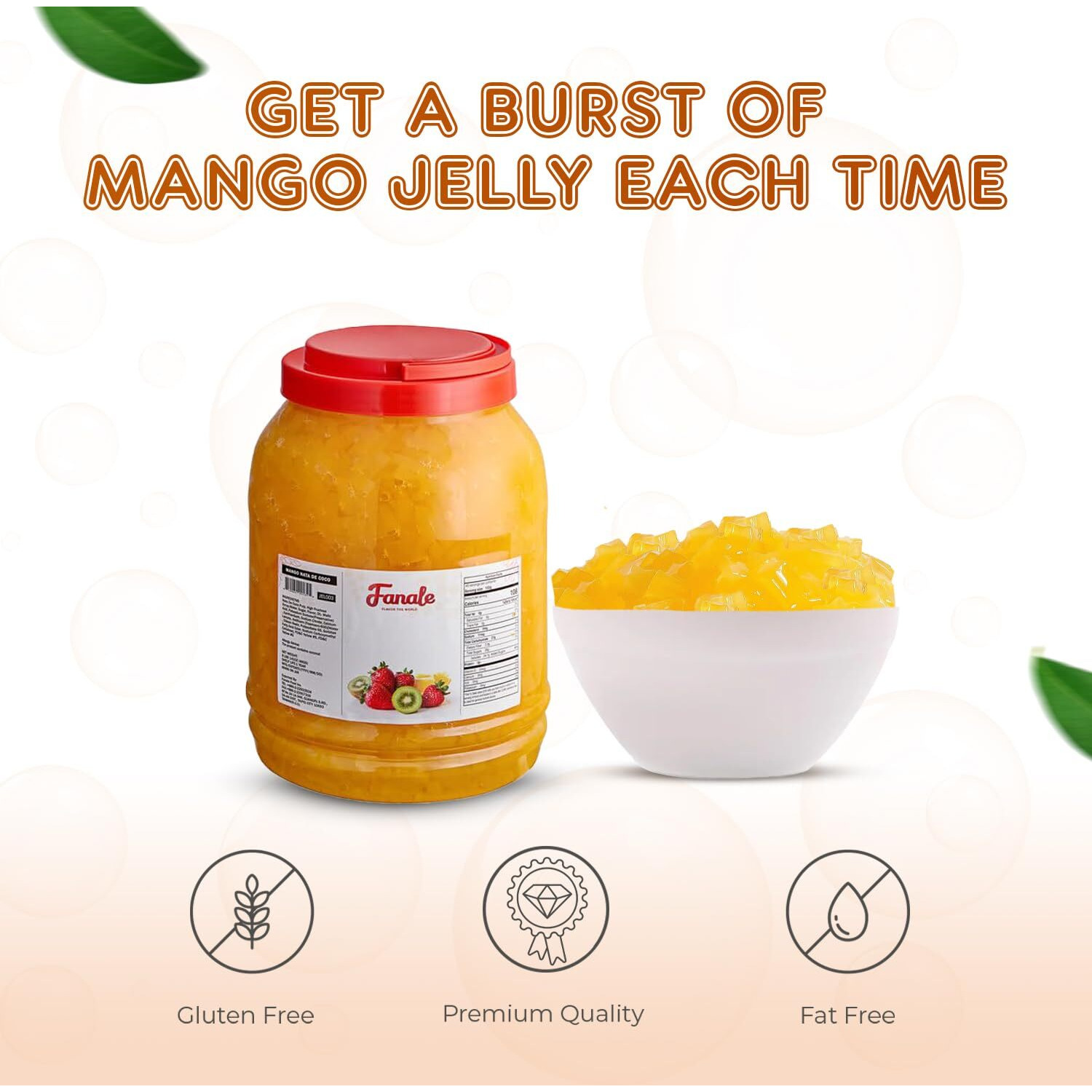 Fanale Coconut Jelly Topping Nata De Coco For Bubble Tea 8.3 Lb | Mango Jelly | For Boba Tea, Smoothies, Slushes, Desserts | 8.3 Pound (Pack Of 4) | Jel003-Cs