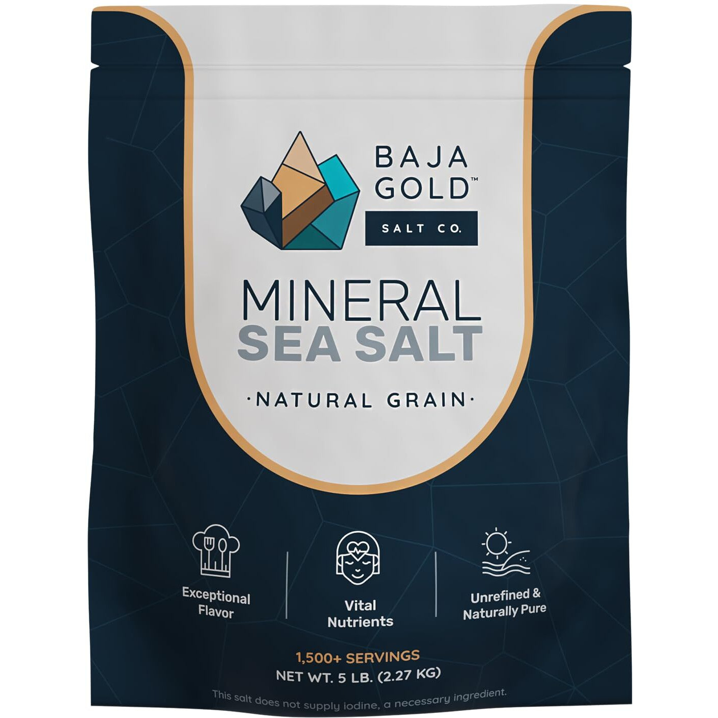 Baja Gold Mineral Sea Salt, Natural Grain Crystals, 5 Lb. Bag
