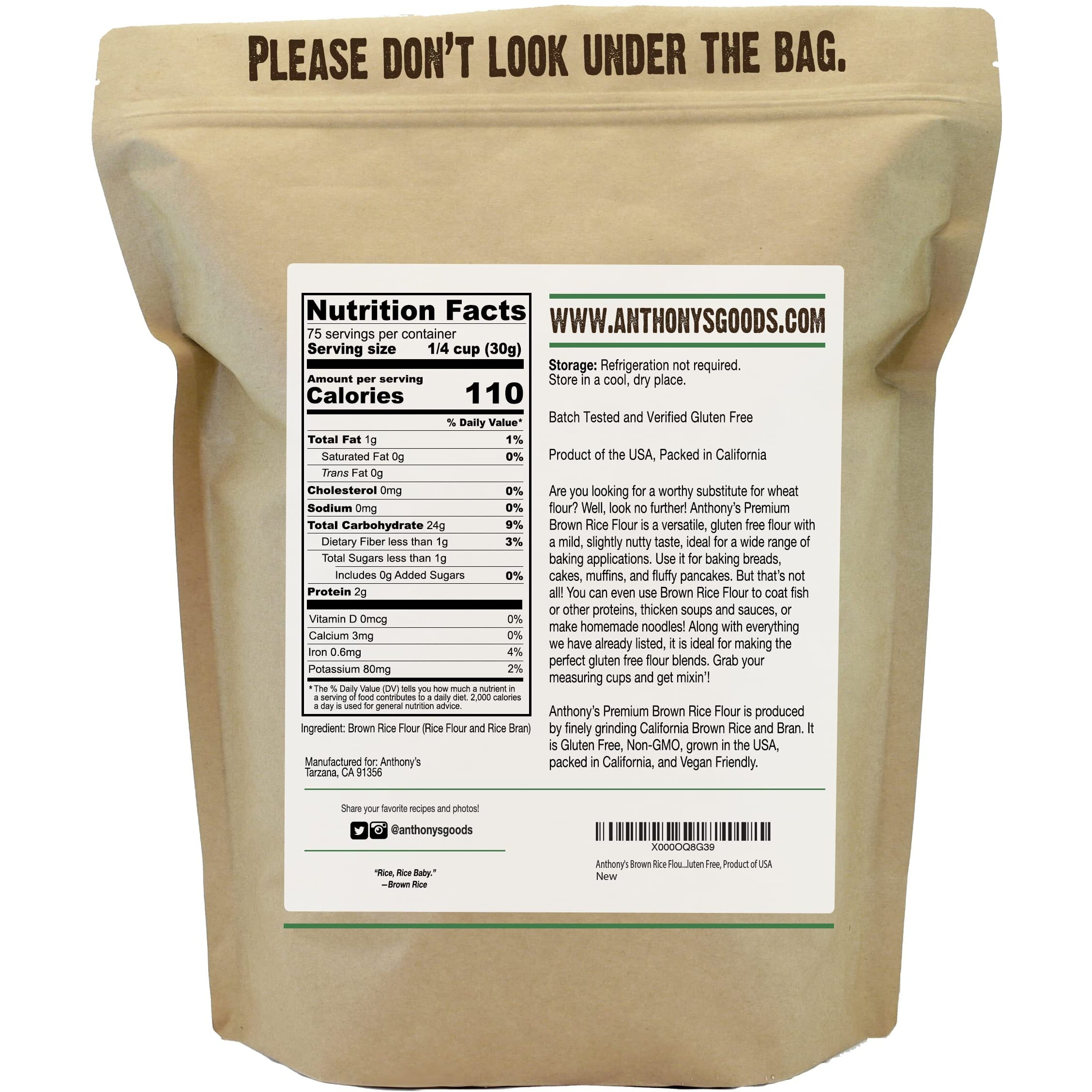 Anthony's Brown Rice Flour, 5 Lb, Gluten Free, Non Gmo, Product Of Usa, Vegan