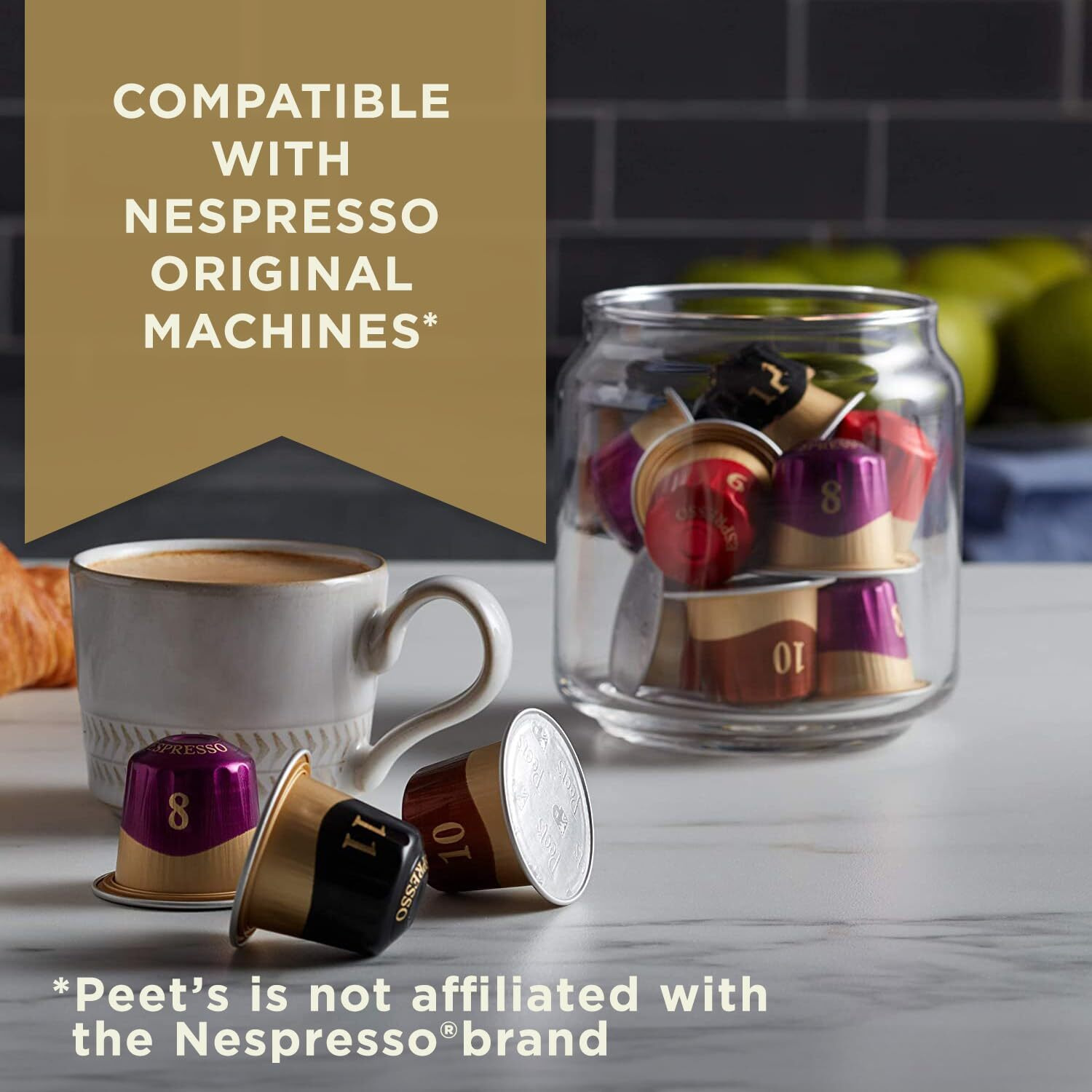 Peet's Coffee, Dark Roast Decaf Espresso Pods, Decaf Ristretto Intensity 9, 50 Count (5 Boxes Of 10 Espresso Capsules)