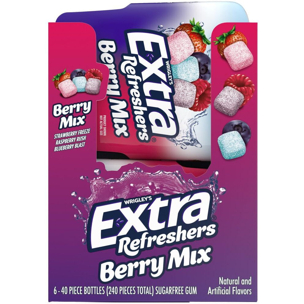 Extra Refreshers Berry Mix Gum, 3.21-Ounce 40-Piece Bottle (Pack Of 6)