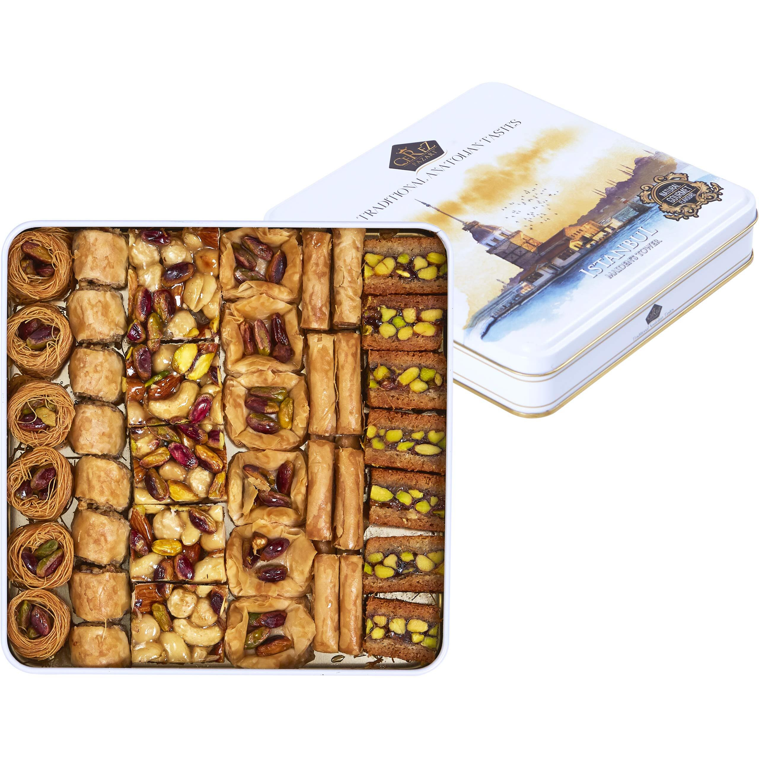 Cerez Pazari Baklava Pastry Gift Box Halal Snacks 1.32Lbs E Apprx.45-48 Pcs | Turkish Dessert Ideal For Fathers Day Gift