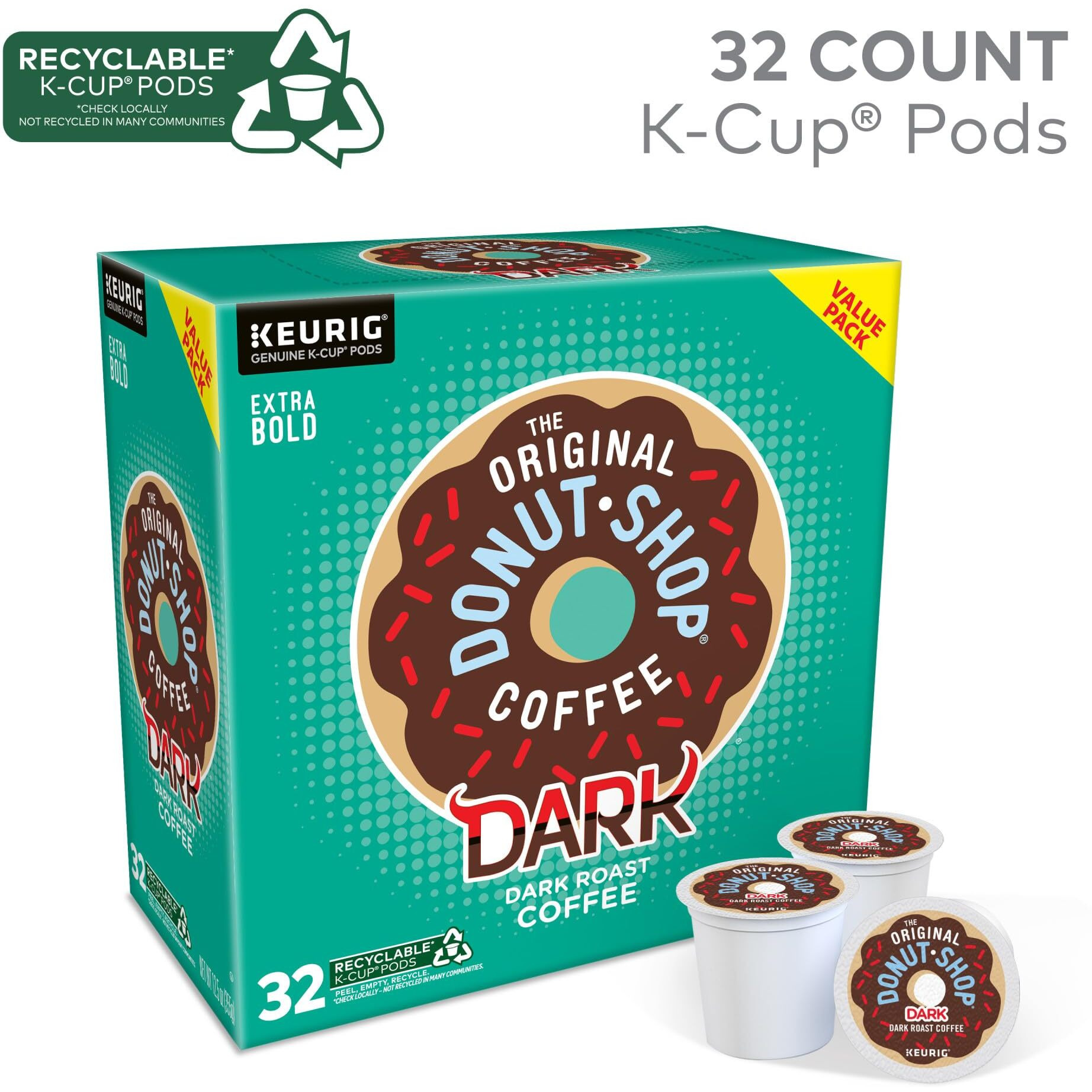 The Original Donut Shop Dark, Keurig Single Serve K-Cup Pods, Dark Roast Coffee Pods, 32 Count
