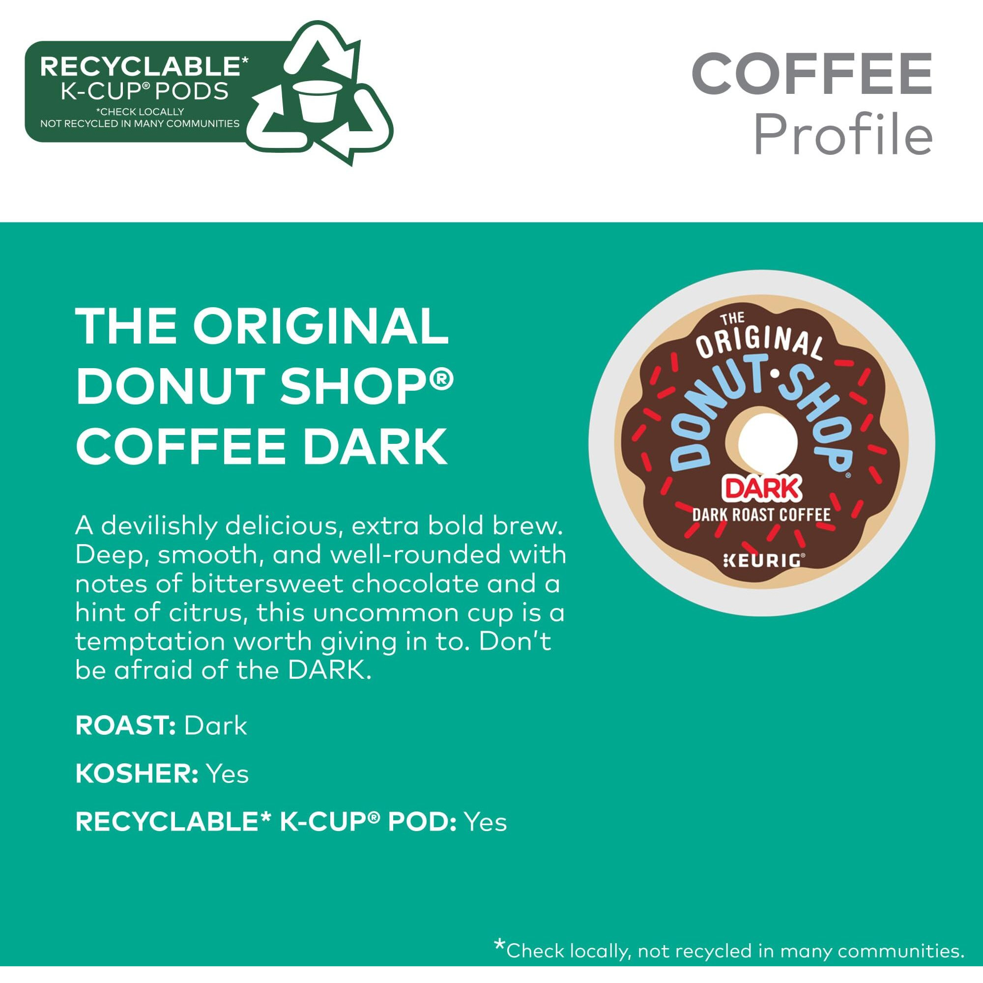 The Original Donut Shop Dark, Keurig Single Serve K-Cup Pods, Dark Roast Coffee Pods, 32 Count