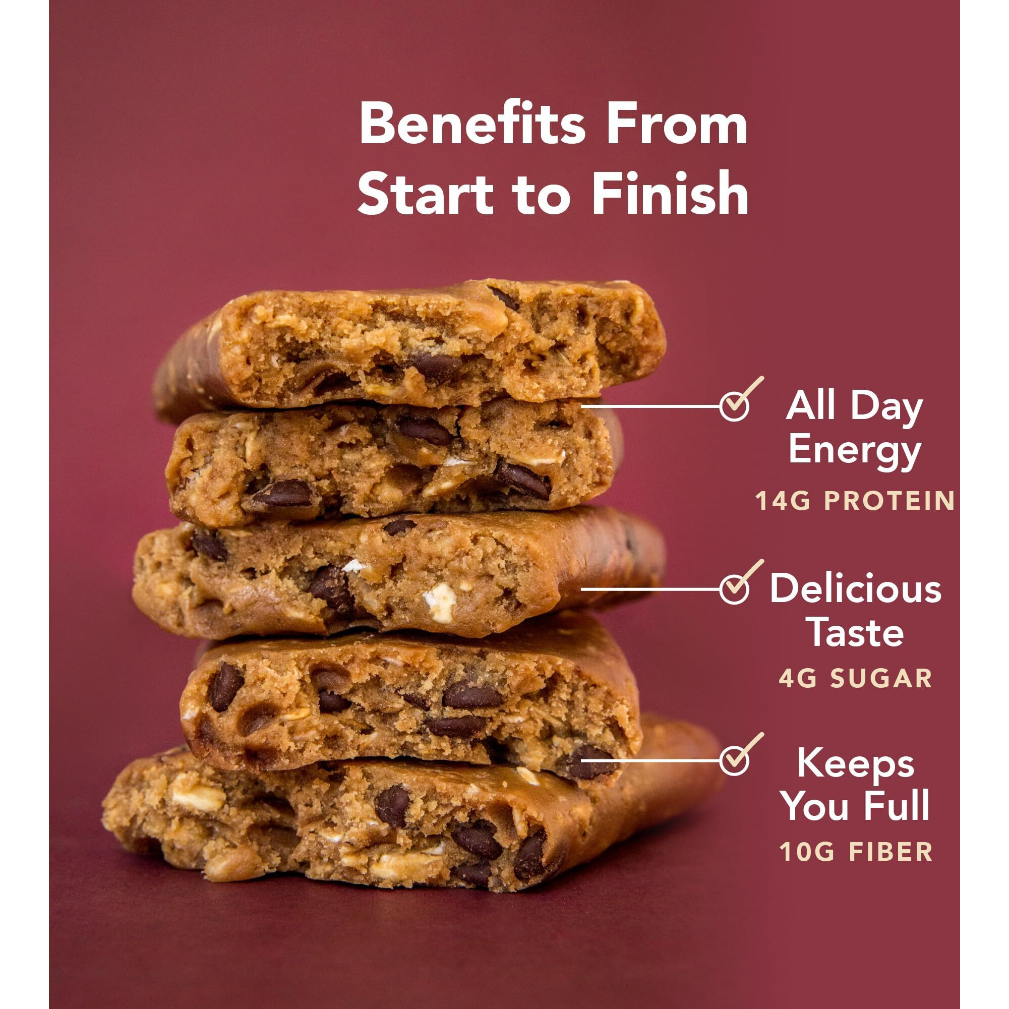 Aloha Organic Plant Based Protein Bars - Oatmeal Chocolate Chip - 12 Count, 1.9Oz Bars - Vegan Snacks, Low Sugar, Gluten-Free, Low Carb, Paleo, Non-Gmo, Stevia-Free, No Sugar Alcohols