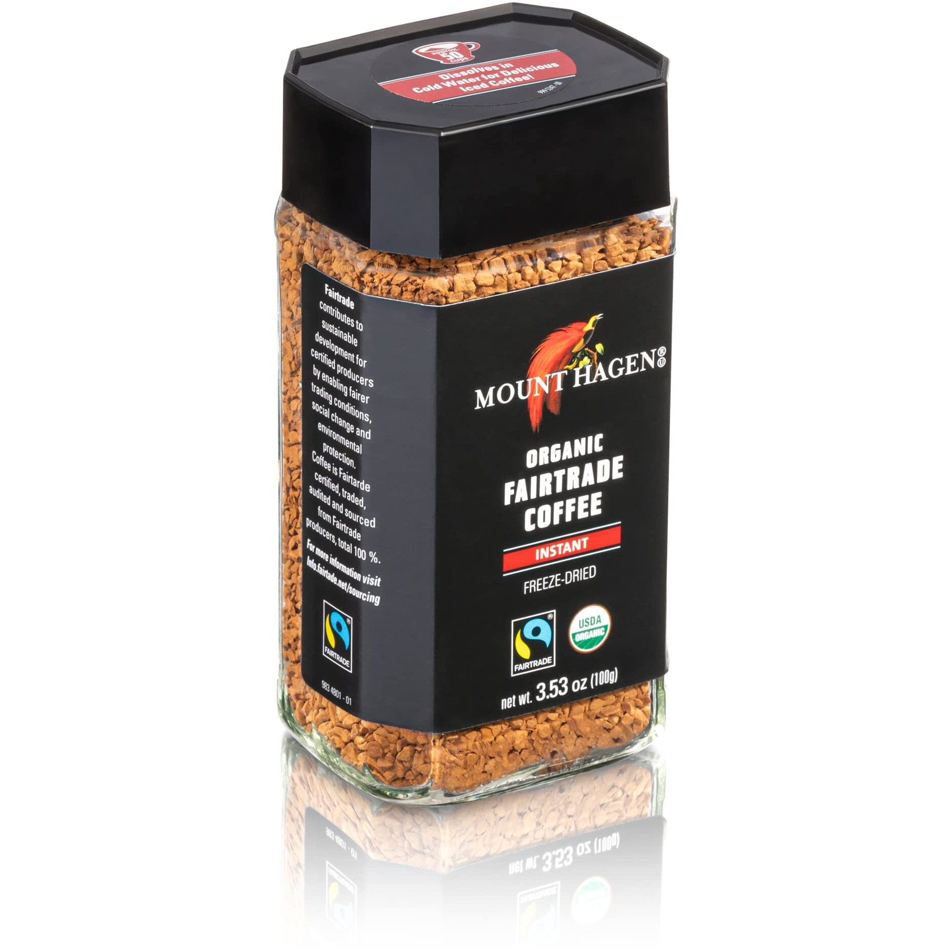 Mount Hagen 3.53Oz Organic Freeze Dried Instant Coffee | Eco-Friendly Coffee Made From Organic Medium Roast Arabica Beans | Organic, Fair-Trade Coffee Instant [3.53Oz Jar]
