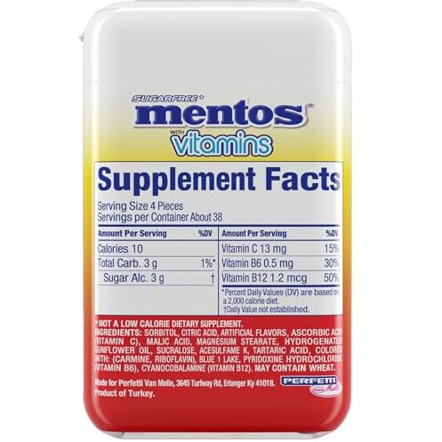 Mentos Vitamin Sugarfree Hard Mints, 150Pc, Cool Fruity Mix, (Pack Of 4 Bottles)